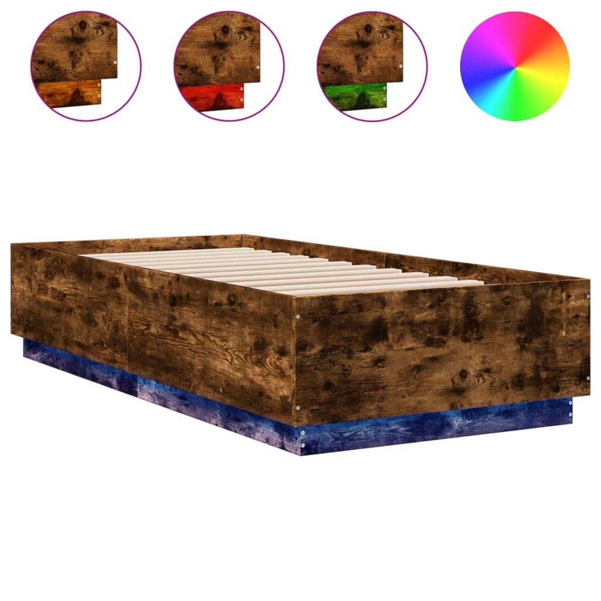 VIDAXL Cadre de lit avec LED sans matelas chene fume 90x200 cm