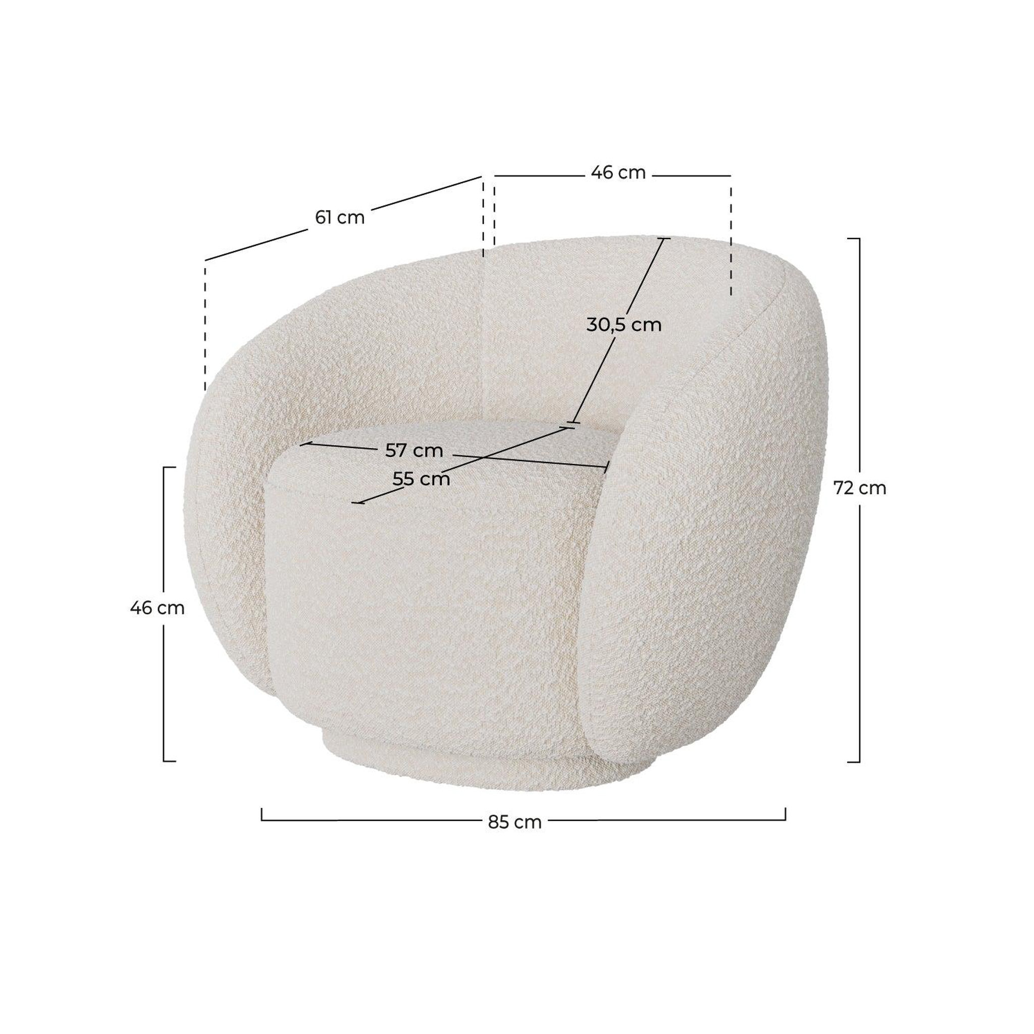 Voir la diapositive 4 : MAISON PAVANE Fauteuil en tissu bouclé blanc-Naya