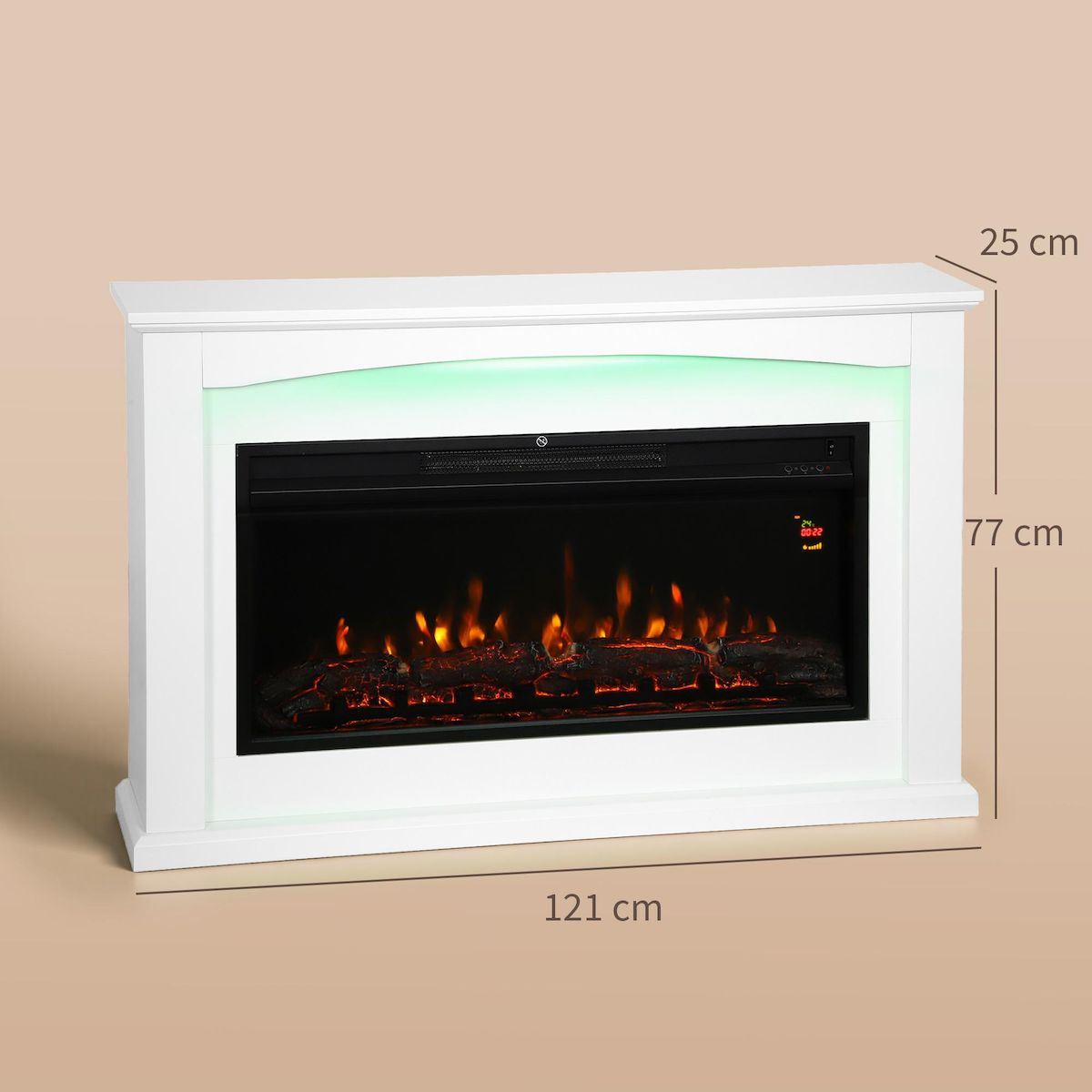 HOMCOM Cheminée électrique design LED multicolore grande taille 121 x 25 x 77 cm 2000W télécommande blanc