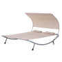 Voir la diapositive 2 : OUTSUNNY Bain de soleil 2 places lit de jardin design contemporain toit réglable 2 roulettes 2 oreillers acier époxy polyester sable