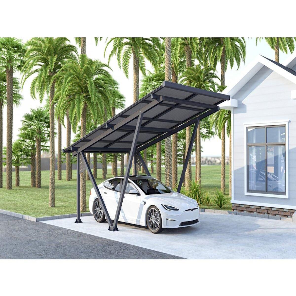 Habitat et Jardin Ombrière Carport solaire avec panneaux photovoltaïques - 366 x 575 x 366 cm - Gris - 4,1 kW