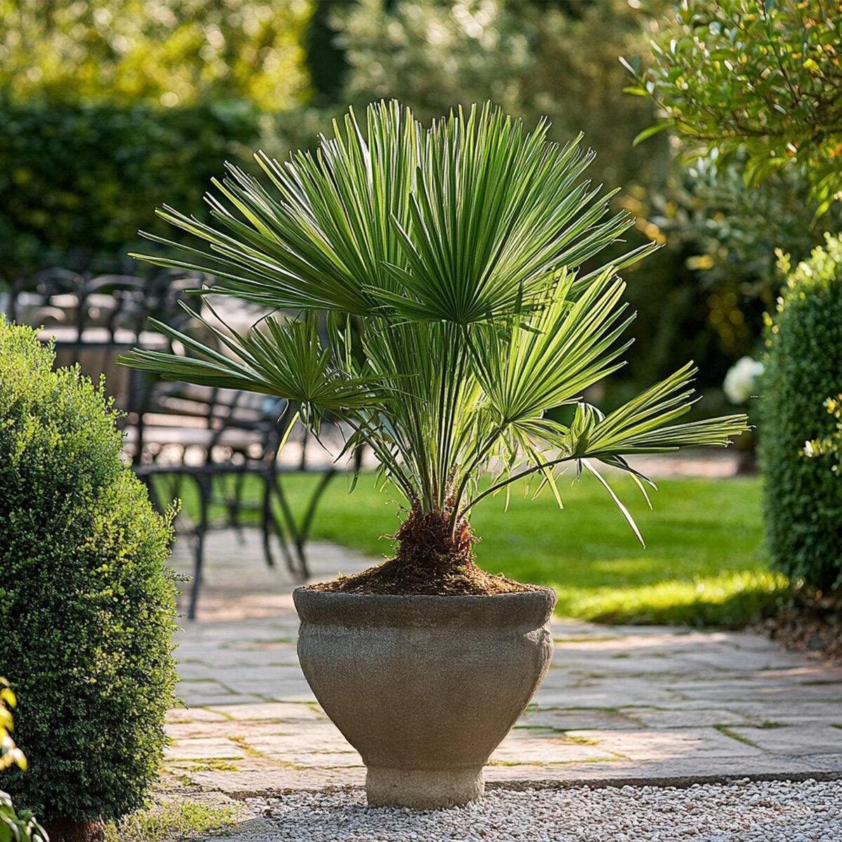 PLANT IN A BOX Palmier nain - Chamaerops humilis - Hauteur 50-60cm - ⌀15cm