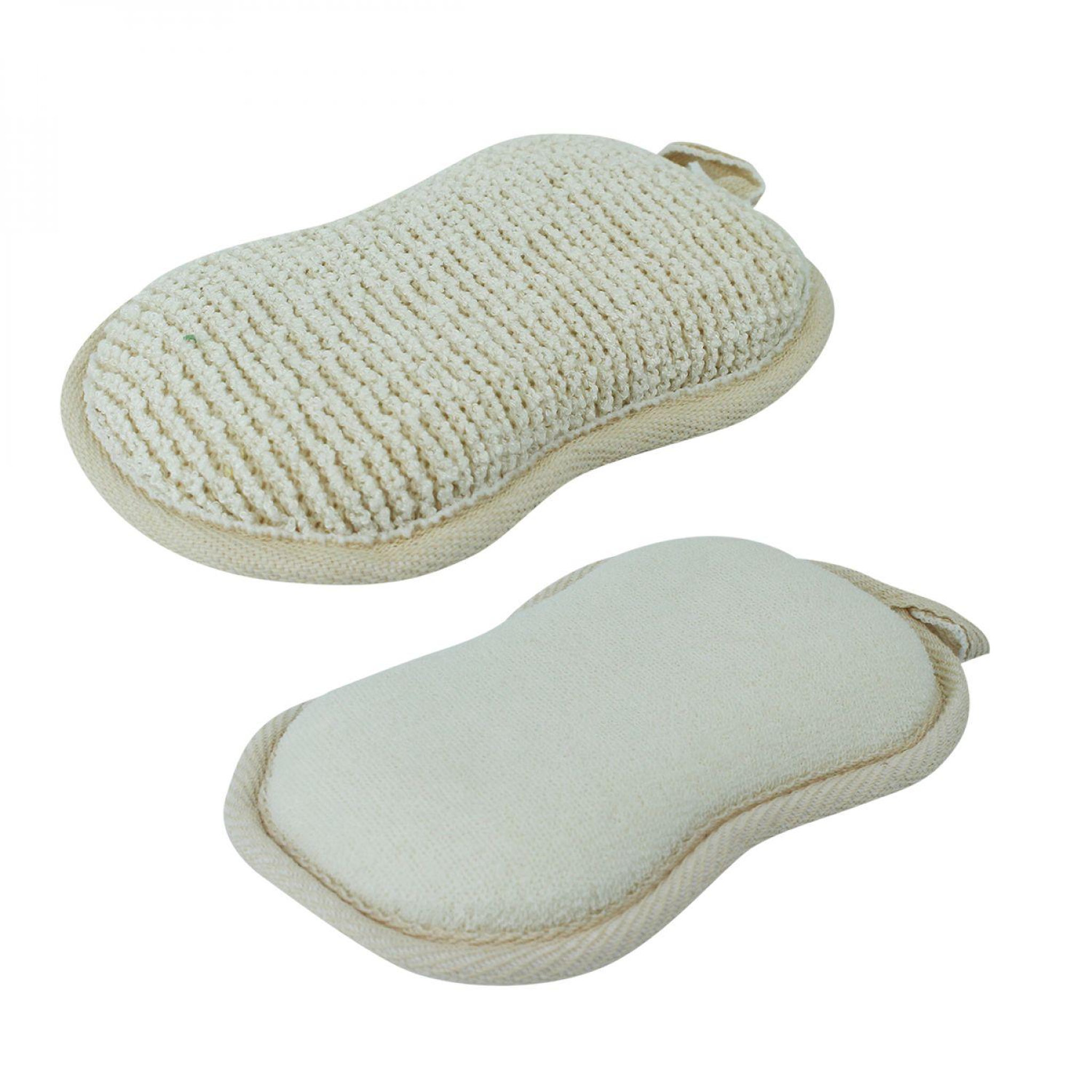 VIVEZEN Lot de 2 éponges exfoliantes et nettoyantes en fibre de bambou double face 16 x 10 x 3 cm