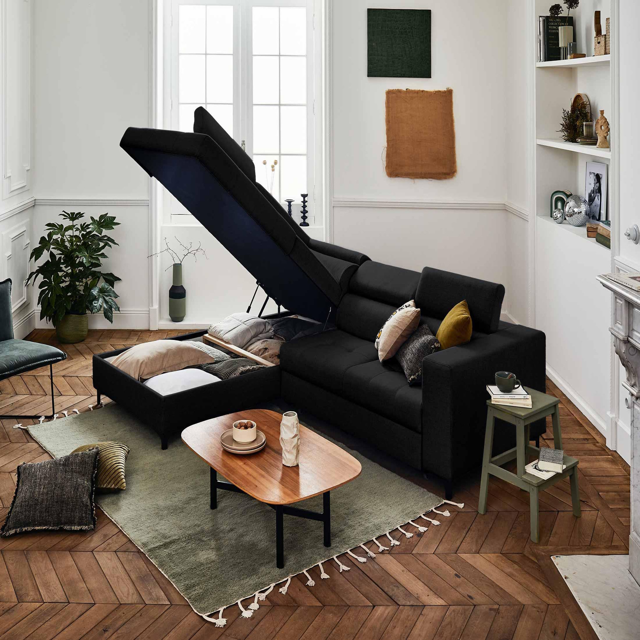 Voir la diapositive 3 : LISA DESIGN Olinda - canapé d'angle gauche - 5 places - convertible avec coffre et têtières réglables - en tissu