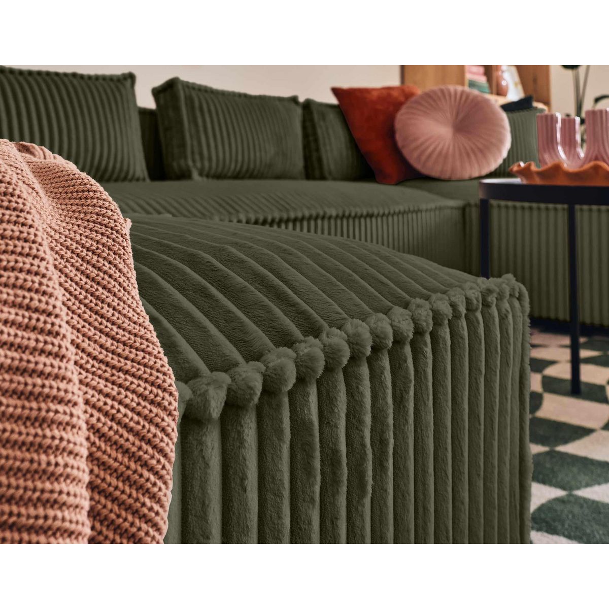 LISA DESIGN Stella - canapé panoramique en u - 7 places - en velours côtelé grosses côtes