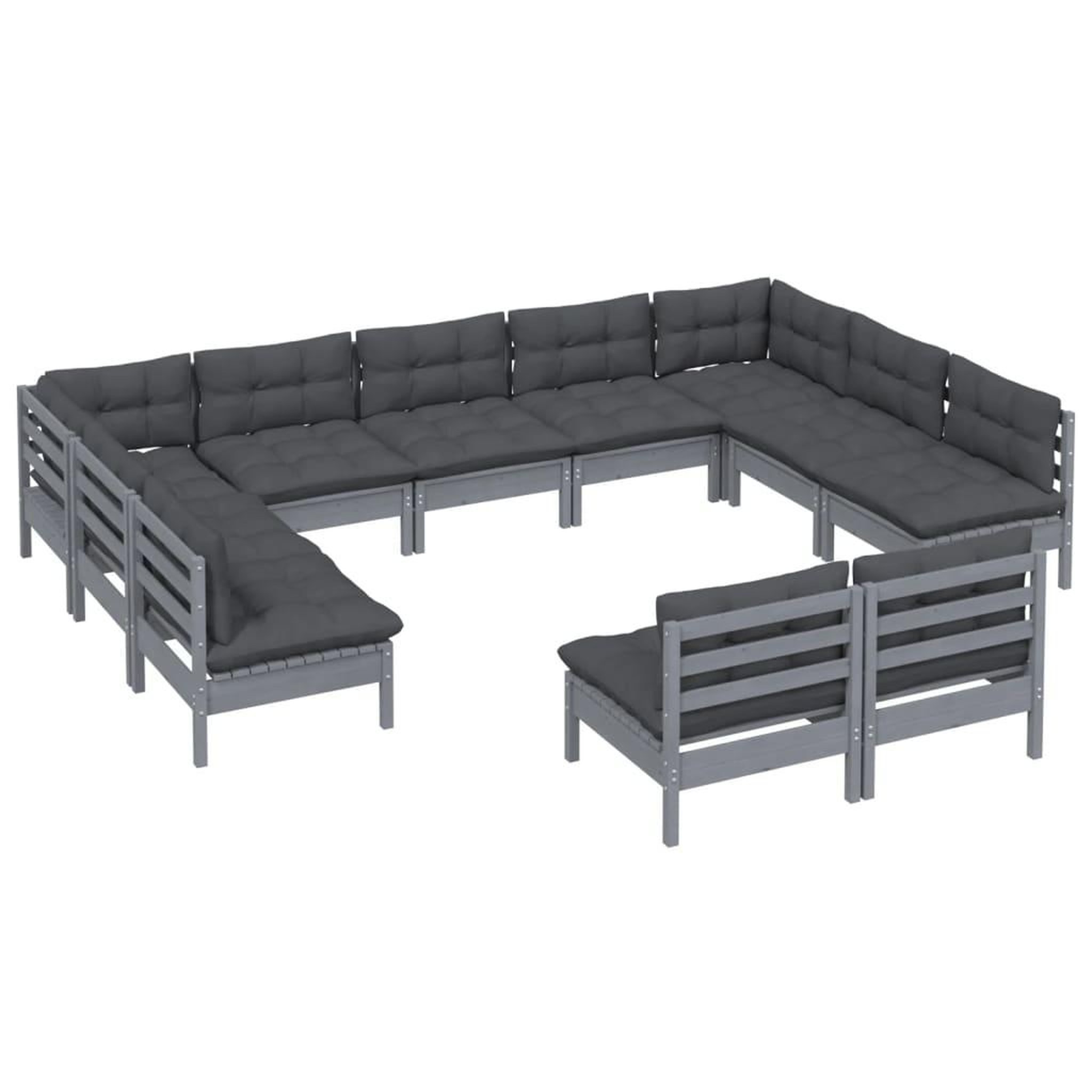 Voir la diapositive 3 : VIDAXL Salon de jardin 11 pcs avec coussins Gris Bois de pin solide