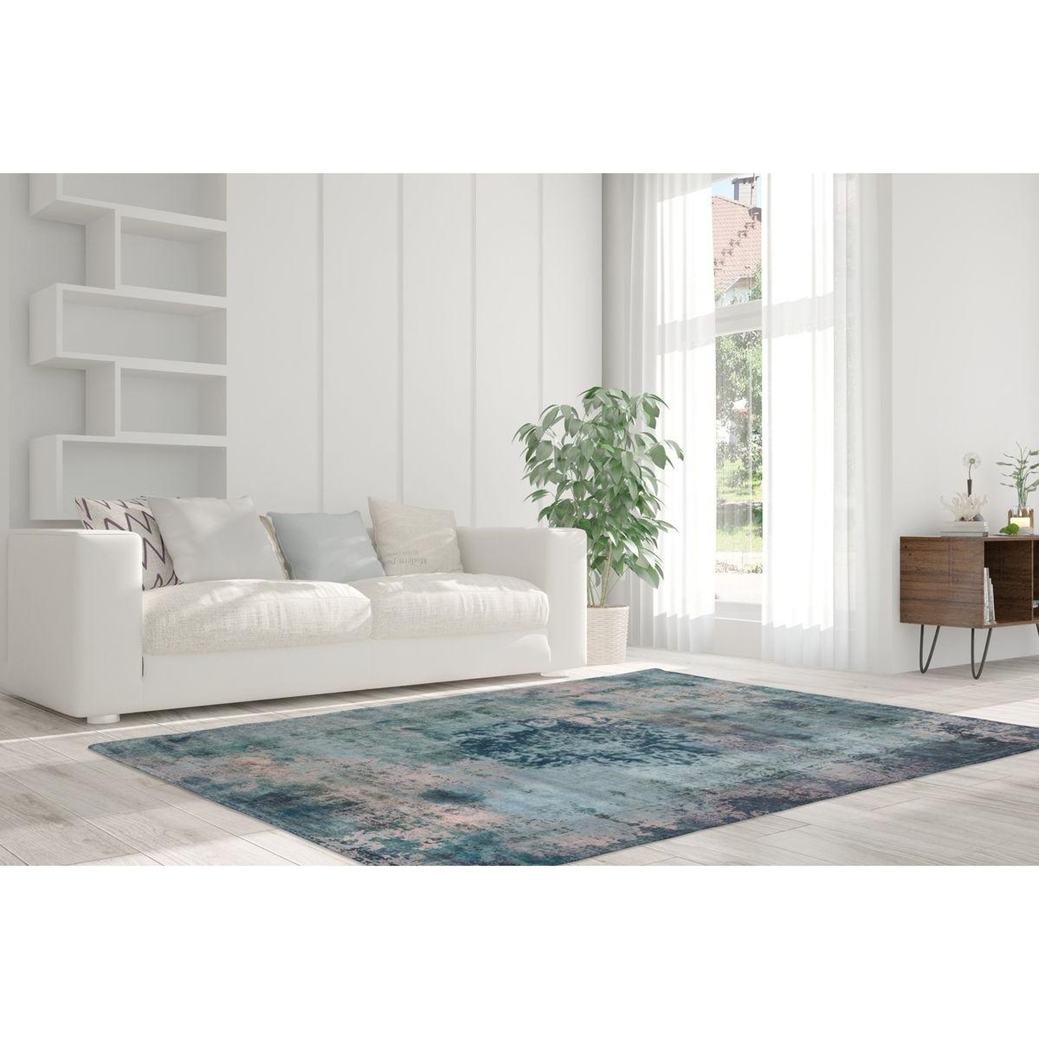 Voir la diapositive 2 : Paris Prix Tapis Rétro à Poils Courts  Vintage  Bleu Pétrole