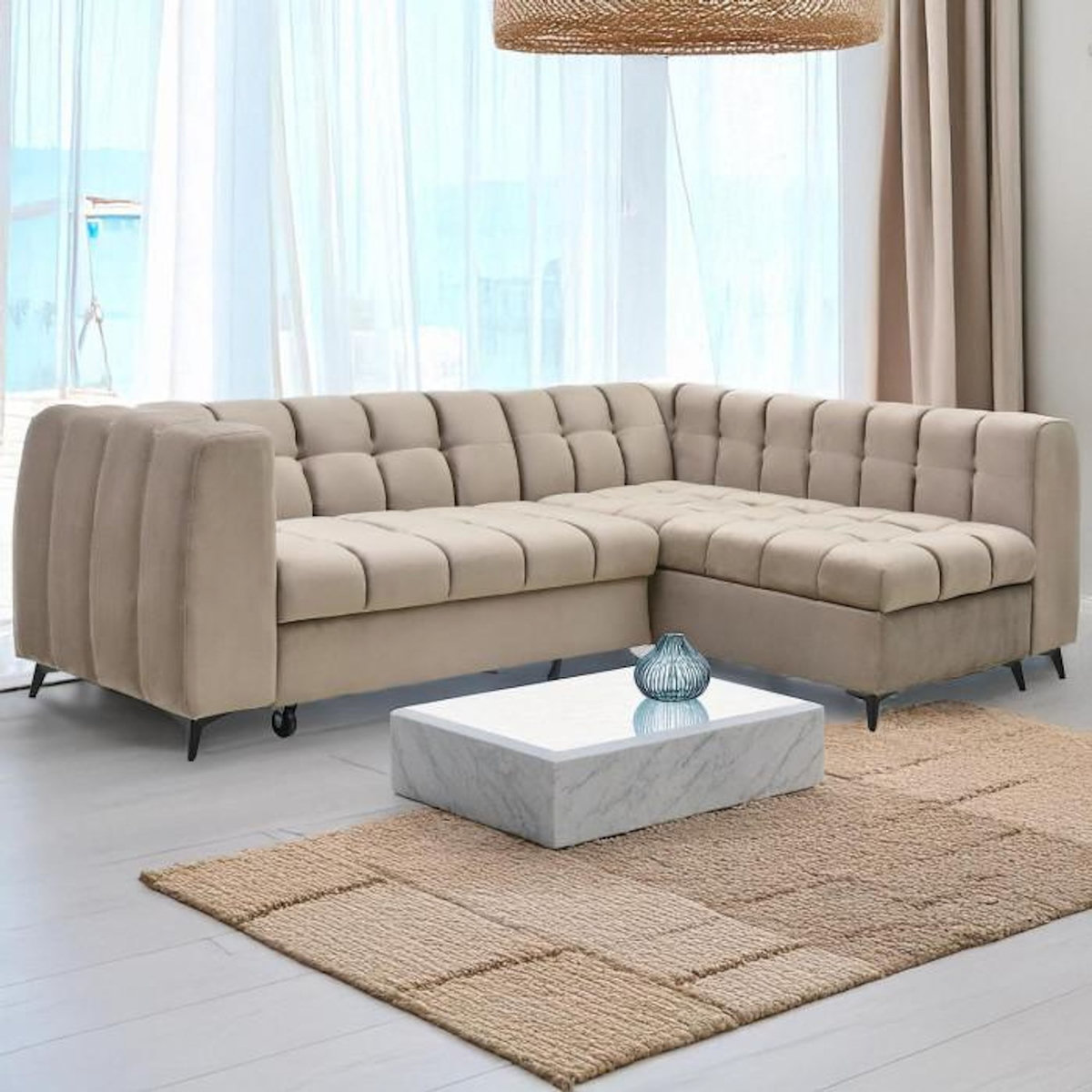 Paris Prix Canapé d'Angle Convertible 5 Places  Casey  247cm Taupe
