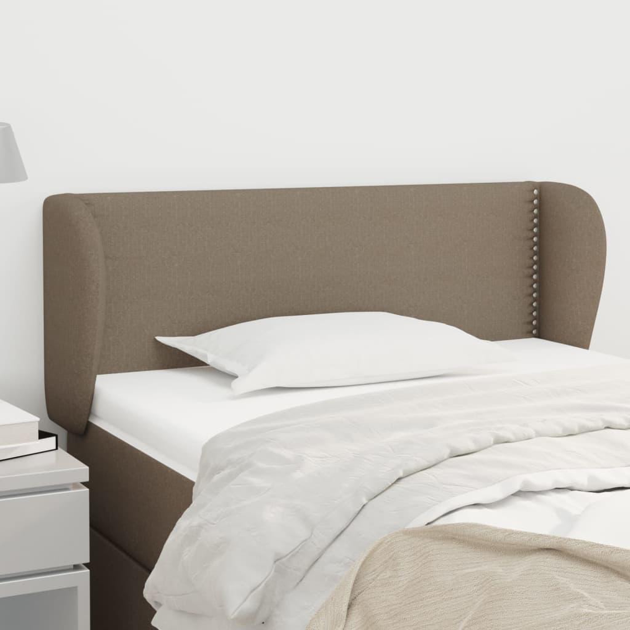 Voir la diapositive 1 : VIDAXL Tete de lit avec oreilles Taupe 103x23x78/88 cm Tissu