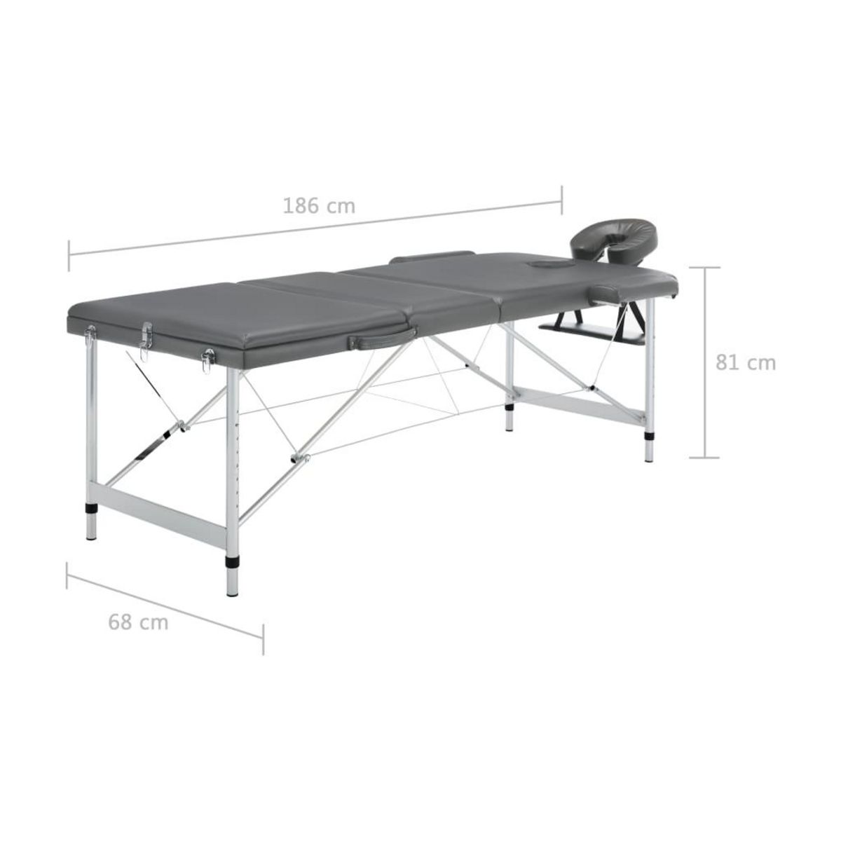 VIDAXL Table de massage 3 zones Cadre en aluminium Anthracite 186x68cm