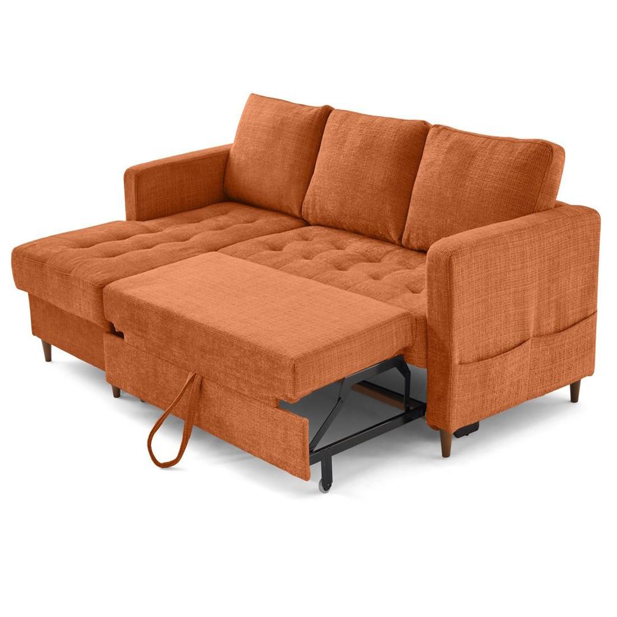 Voir la diapositive 2 : BEST MOBILIER Anna - canapé d'angle gauche 4 places convertible avec coffre en velours texturé
