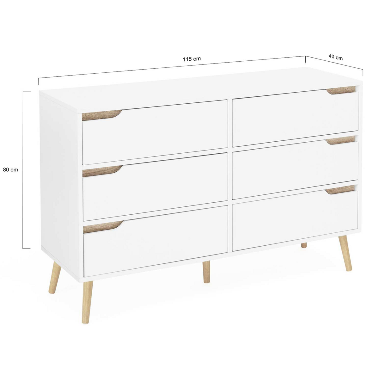 ID MARKET Commode 6 tiroirs HELSINKI 115 cm scandinave blanc