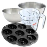 ZENKER Set pâtisserie avec moule à 8 beignets 33 cm en acier, 2 bols à mixer, verre mesureur et spatule Zenker
