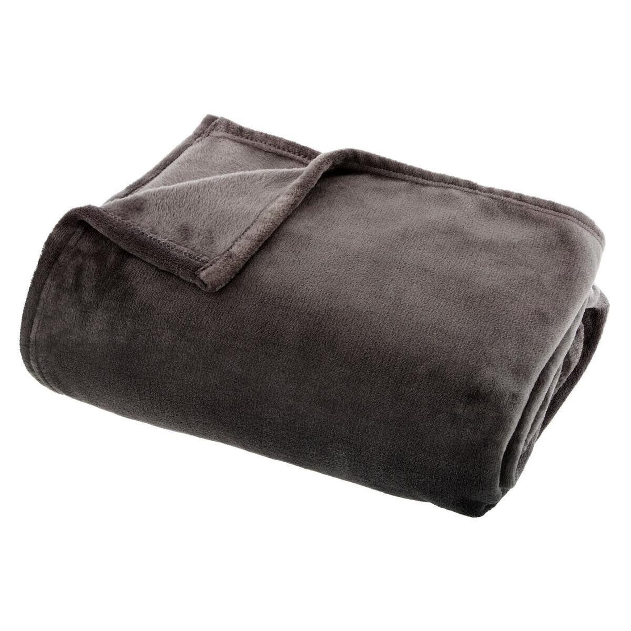 ATMOSPHERA Plaid doux uni  flanel  125x150cm gris foncé