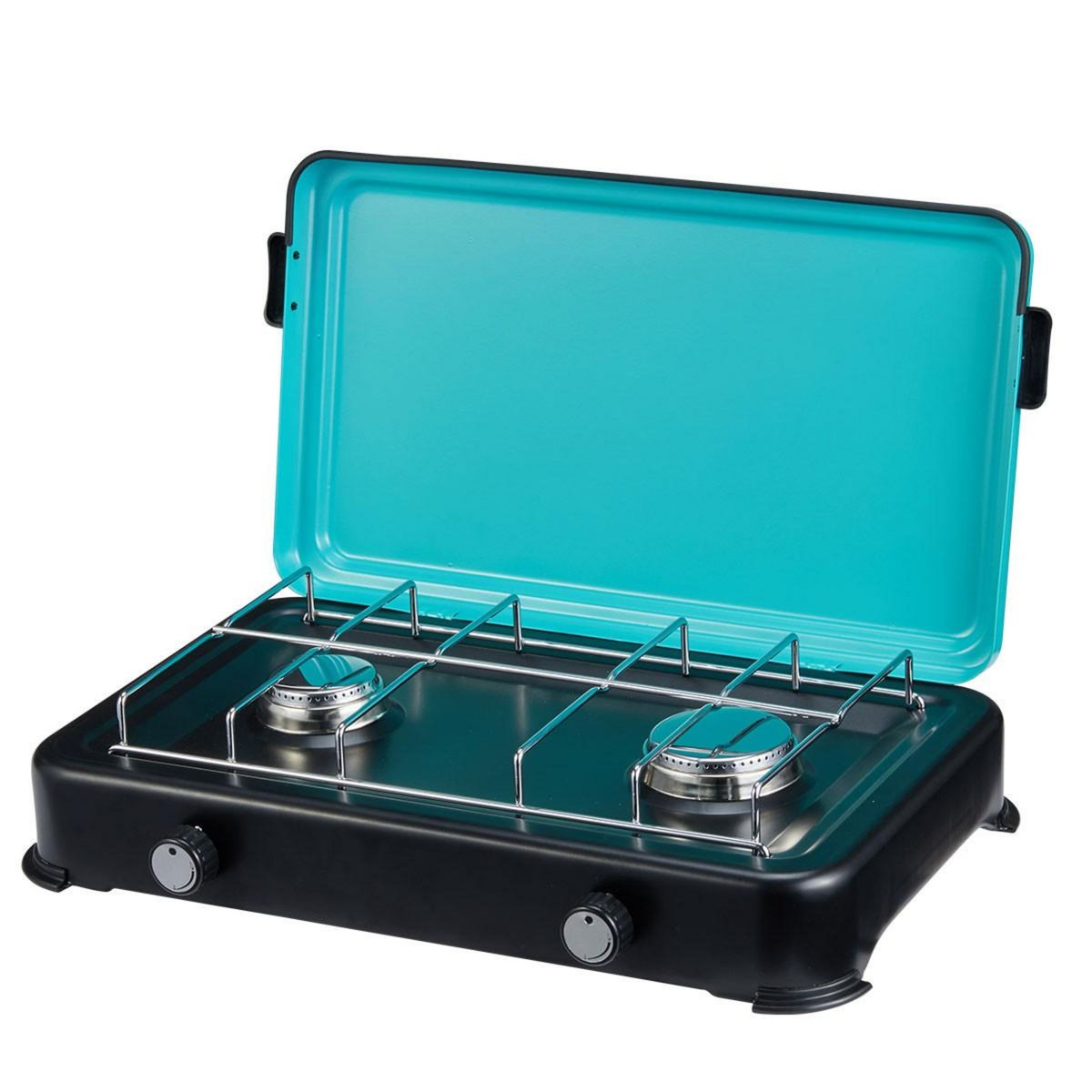 INTEC Plaque de cuisson gaz portable 2 feux 2350W Table de Cuisson Butane/Propane Bruleurs inox Couvercle amovible INTEC