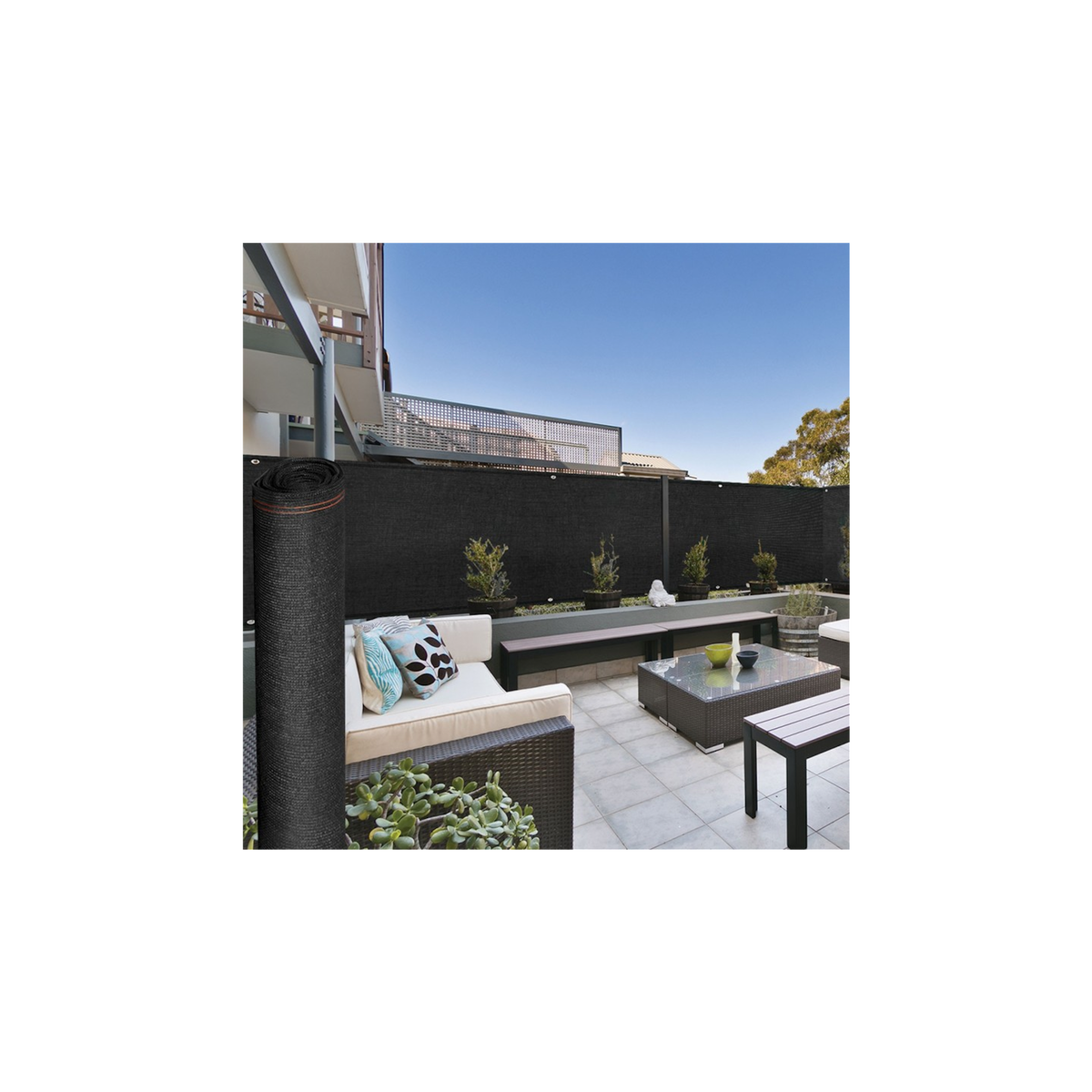 ID MARKET Brise vue haute densité 1,5 x 10 M noir 300 gr/m² qualité PRO