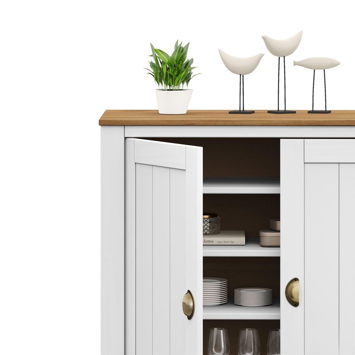 IDIMEX Buffet BOLTON 3 portes avec 5 étagères, en pin massif