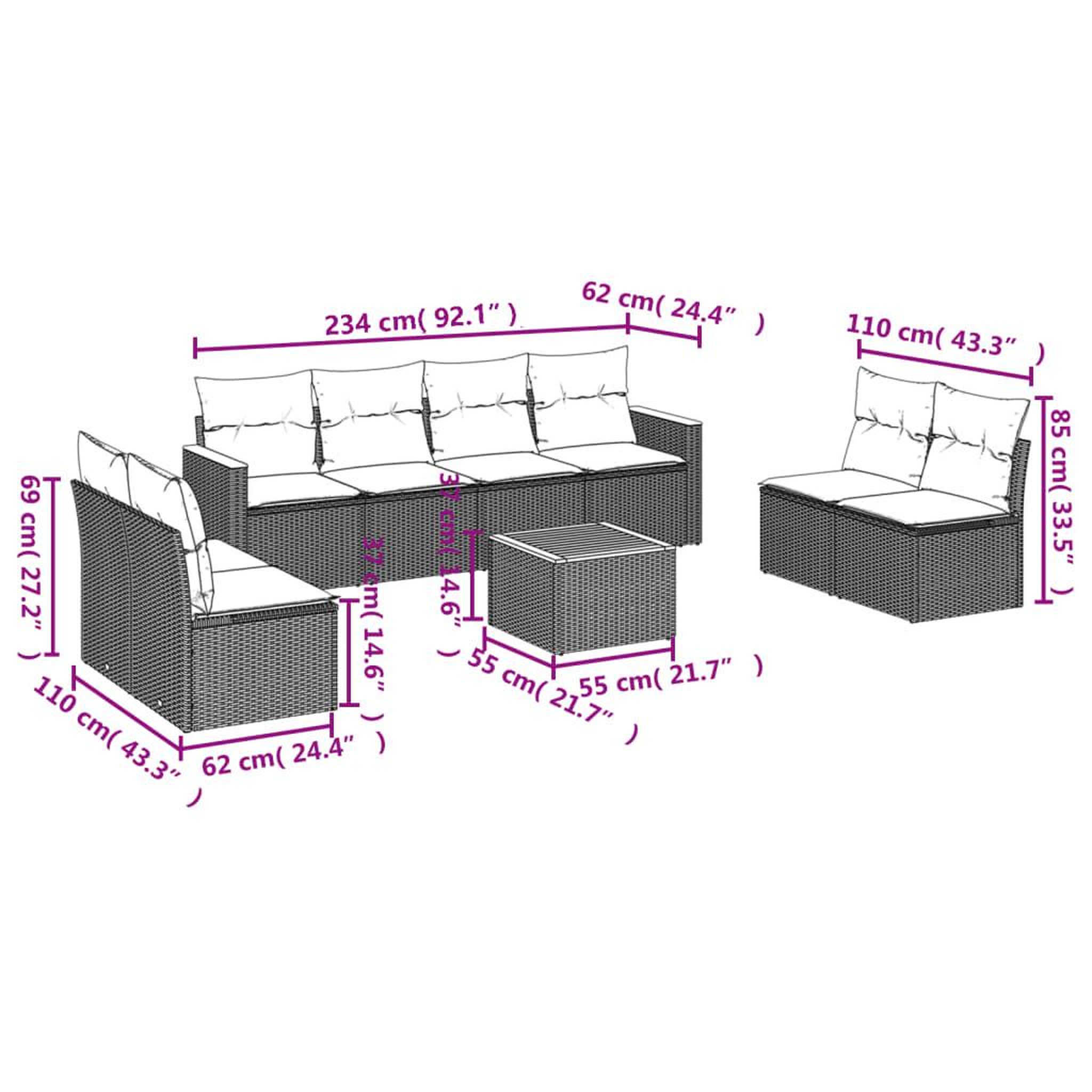 Voir la diapositive 3 : VIDAXL Salon de jardin 9 pcs avec coussins noir resine tressee