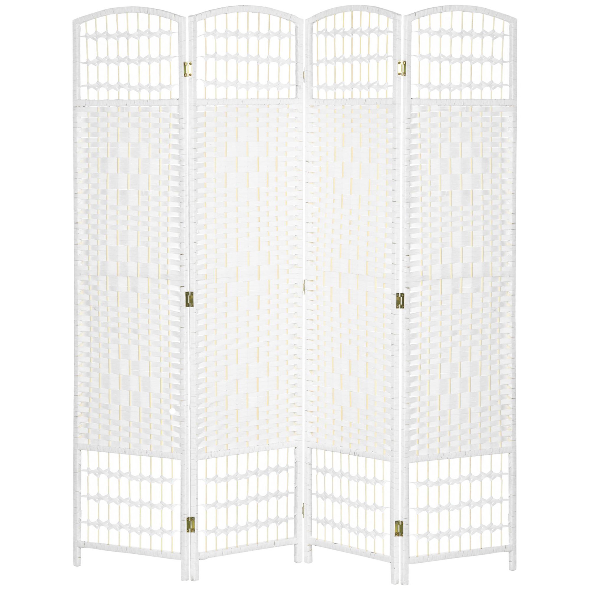 HOMCOM Paravent intérieur 4 panneaux pliables séparateur de pièce bois de peuplier bambou fibres de papier tressée blanc paille