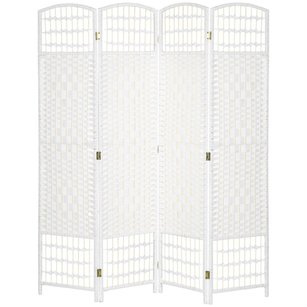 HOMCOM Paravent intérieur 4 panneaux pliables séparateur de pièce bois de peuplier bambou fibres de papier tressée blanc paille