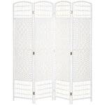 HOMCOM Paravent intérieur 4 panneaux pliables séparateur de pièce bois de peuplier bambou fibres de papier tressée blanc paille