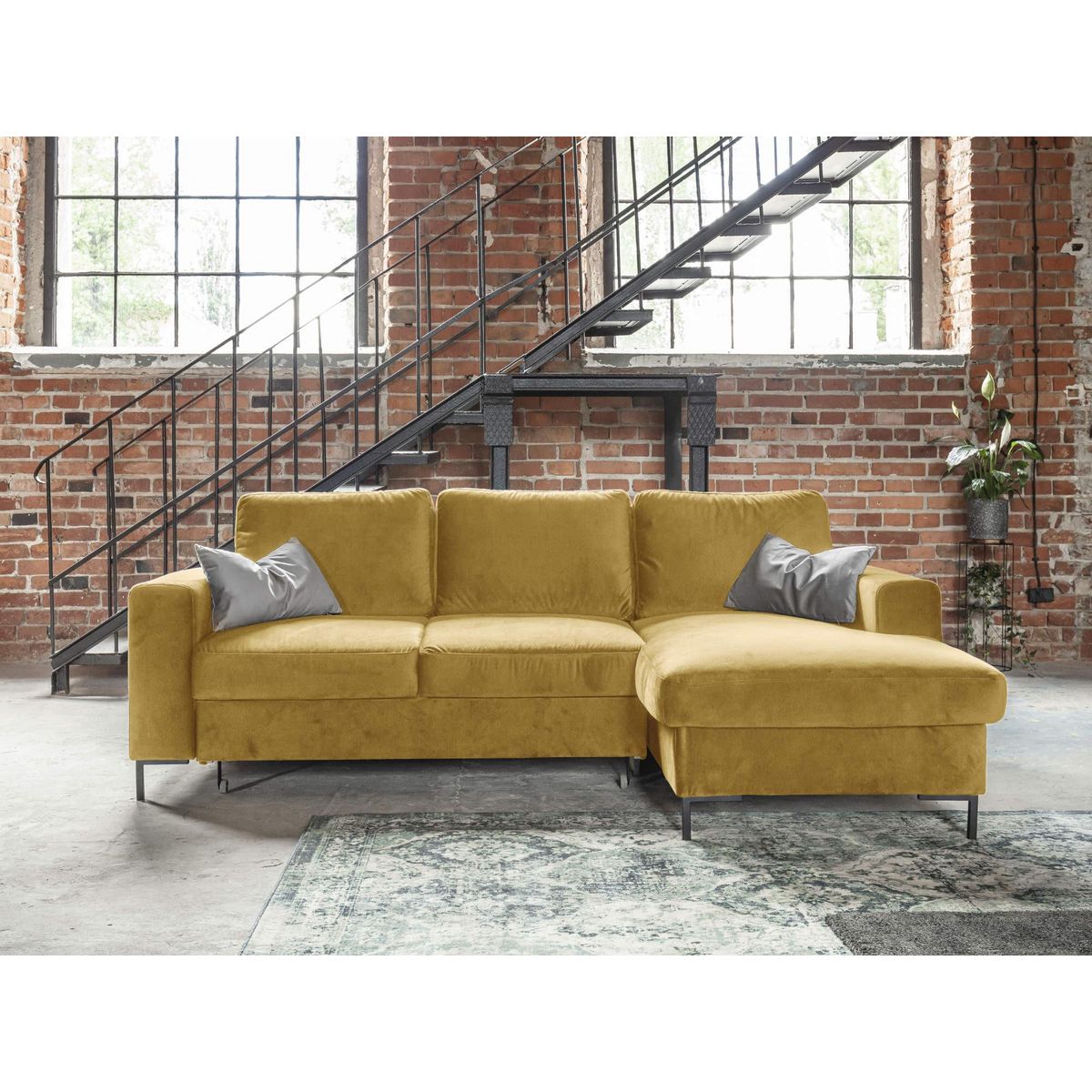 BEST MOBILIER Lilly - canapé d'angle droit - 4 places - convertible avec coffre - en velours