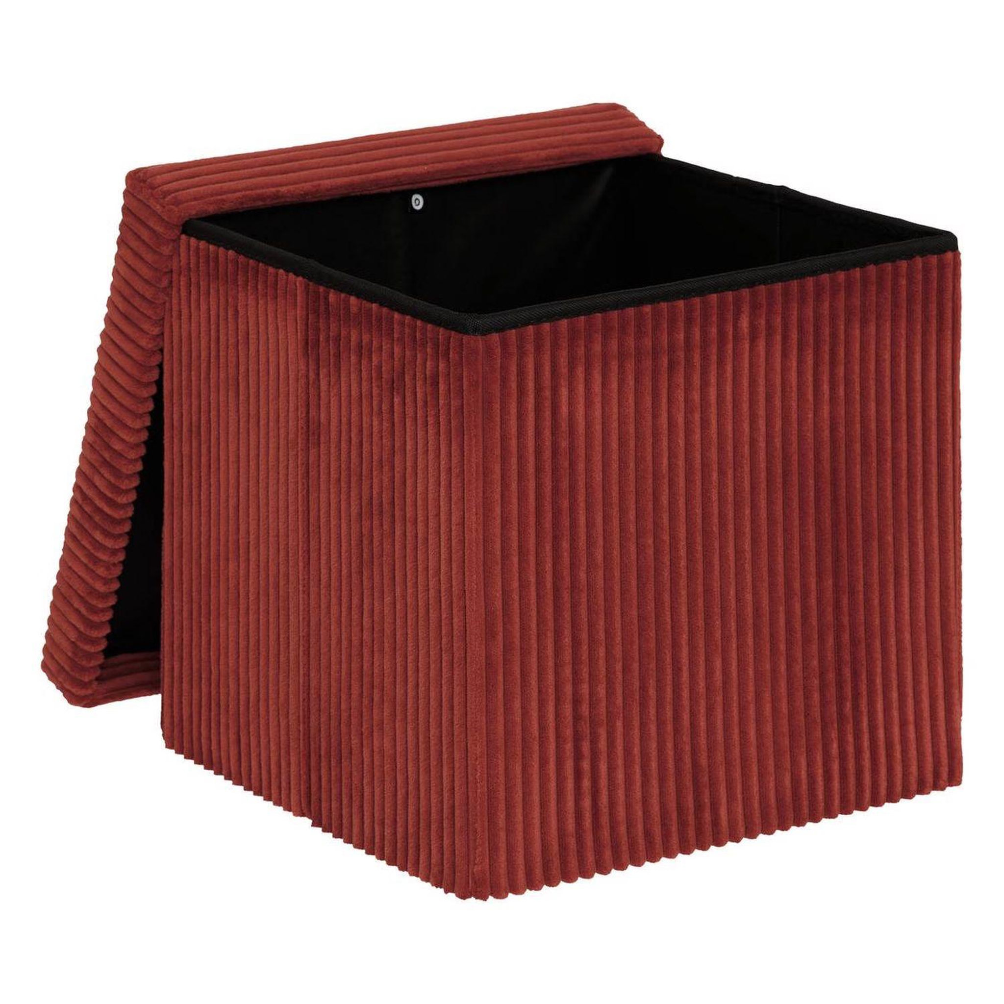 Voir la diapositive 3 : ATMOSPHERA Pouf de rangement pliable en velours côtelé arum - 38 x 38 cm - terre cuite
