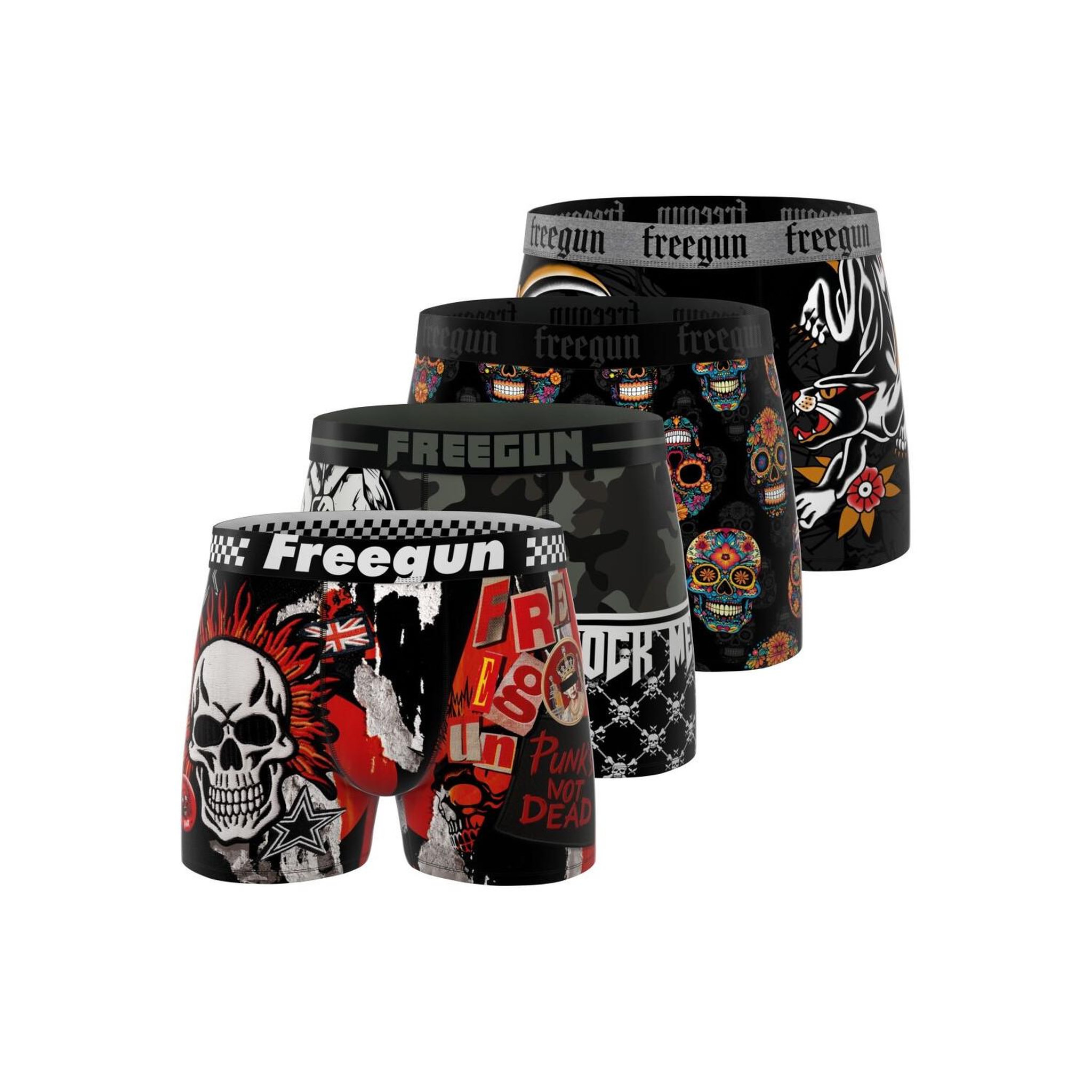 FREEGUN Lot de 4 boxers enfant Rock Da Summer. Coloris disponibles : Noir
