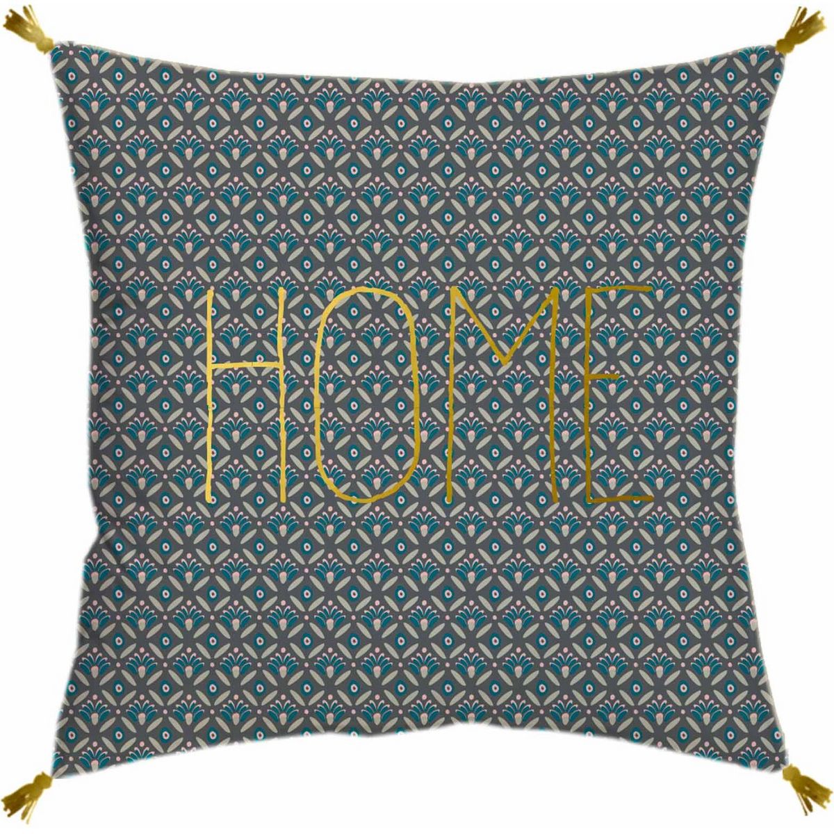 Coussin déhoussable avec ZIP fantaisie en coton POMPONS