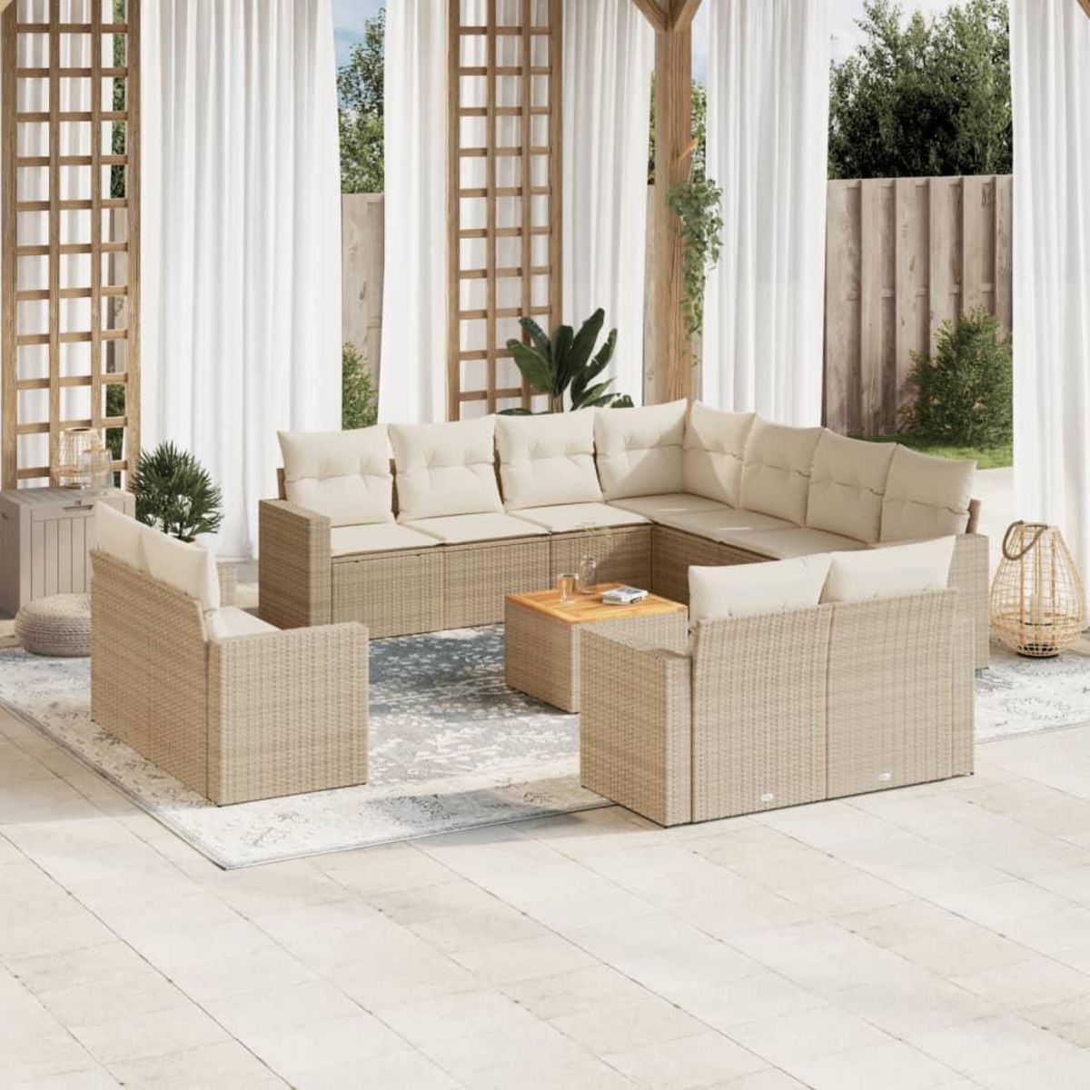 VIDAXL Salon de jardin avec coussins 12 pcs beige resine tressee