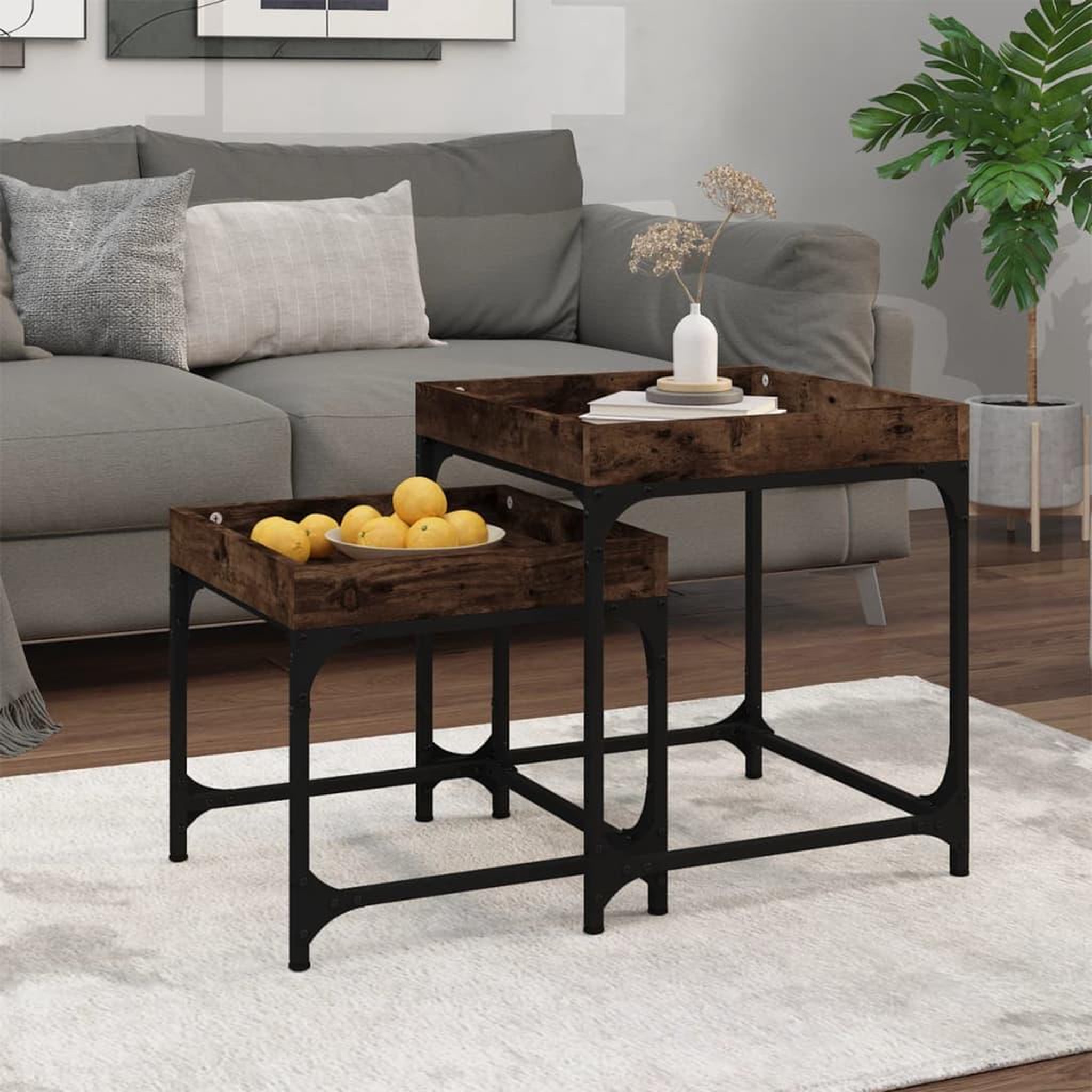 Voir la diapositive 1 : VIDAXL Tables d'appoint 2 pcs Chene fume Bois d'ingenierie