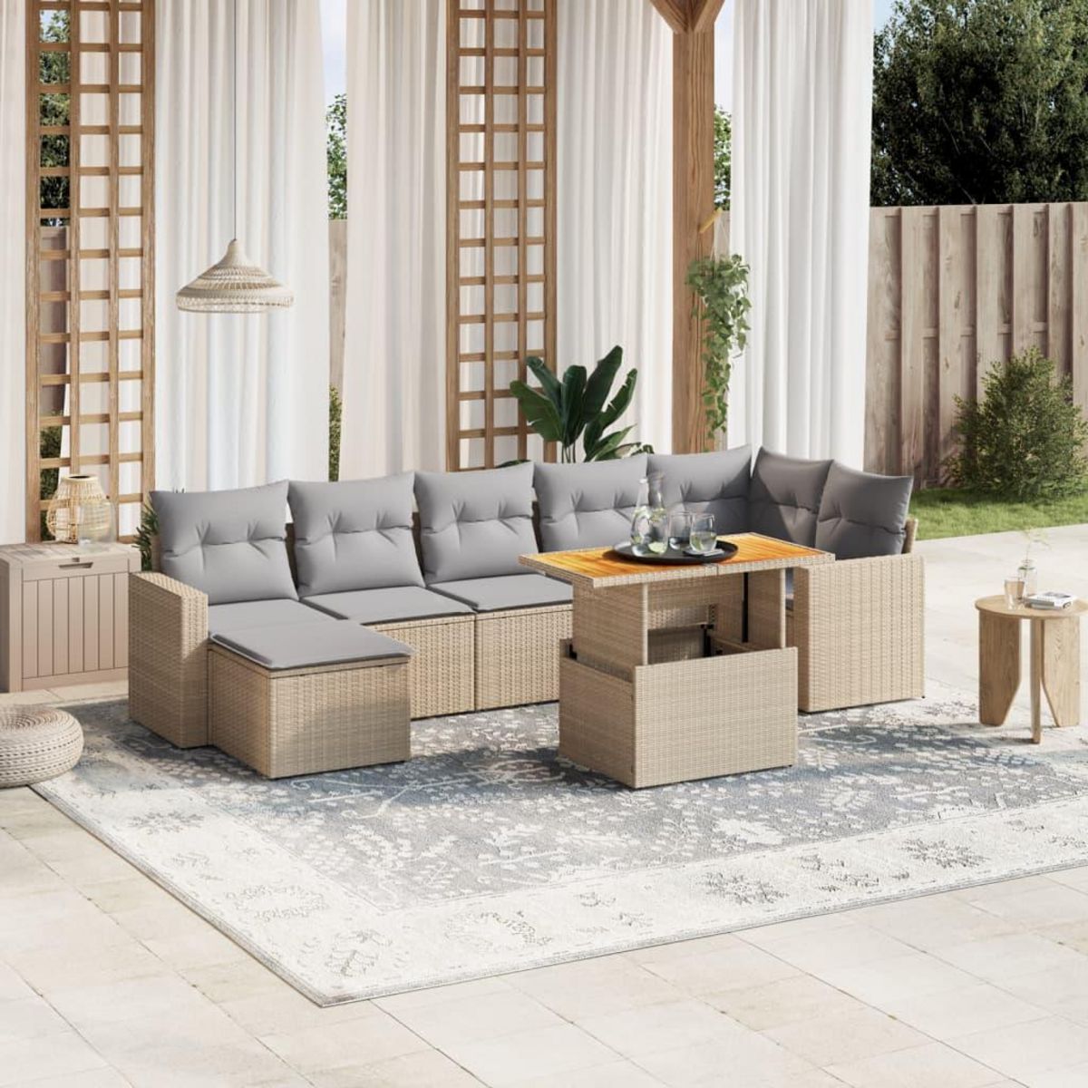 VIDAXL Salon de jardin avec coussins 8pcs melange beige resine tressee