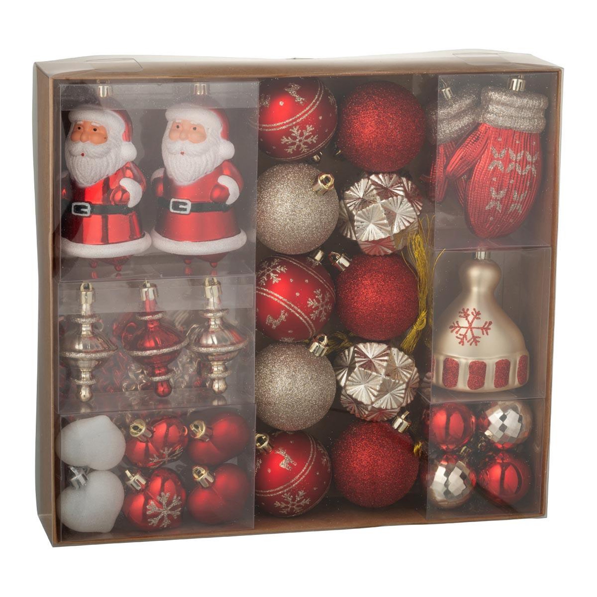 J-LINE Lot de 45 boules de noël  night  30cm rouge & doré