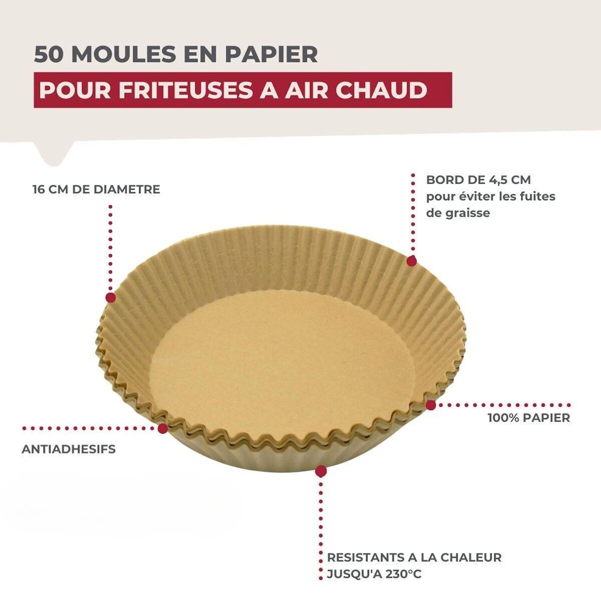 Fackelmann Lot de 300 Moules en papier air fryer ronds 16 cm Fackelmann