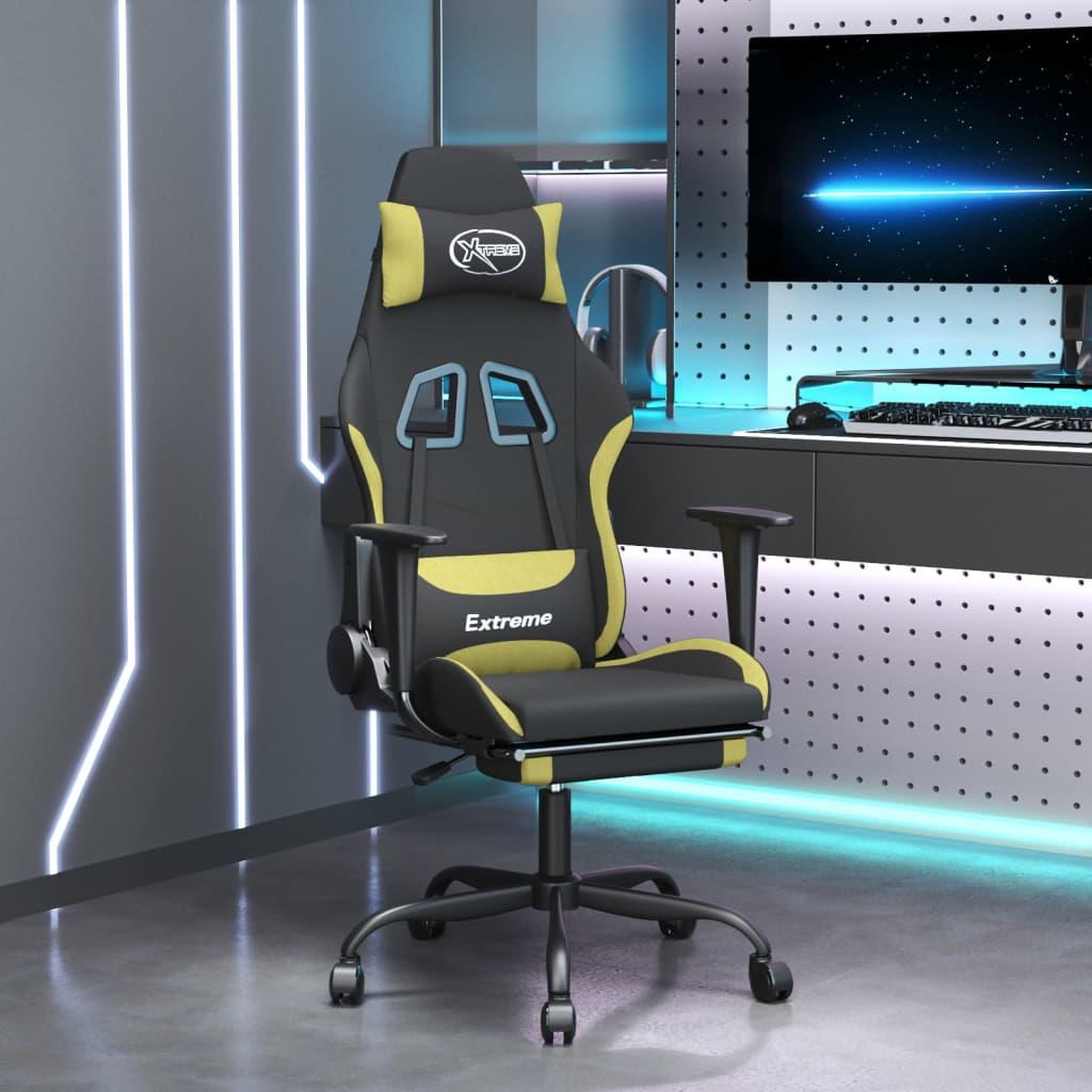 Voir la diapositive 1 : VIDAXL Chaise de jeu de massage avec repose-pied Noir et vert clair