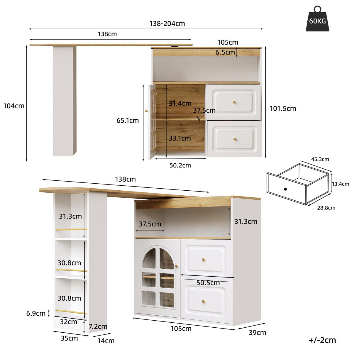 MERAX Table de bar rectangulaire