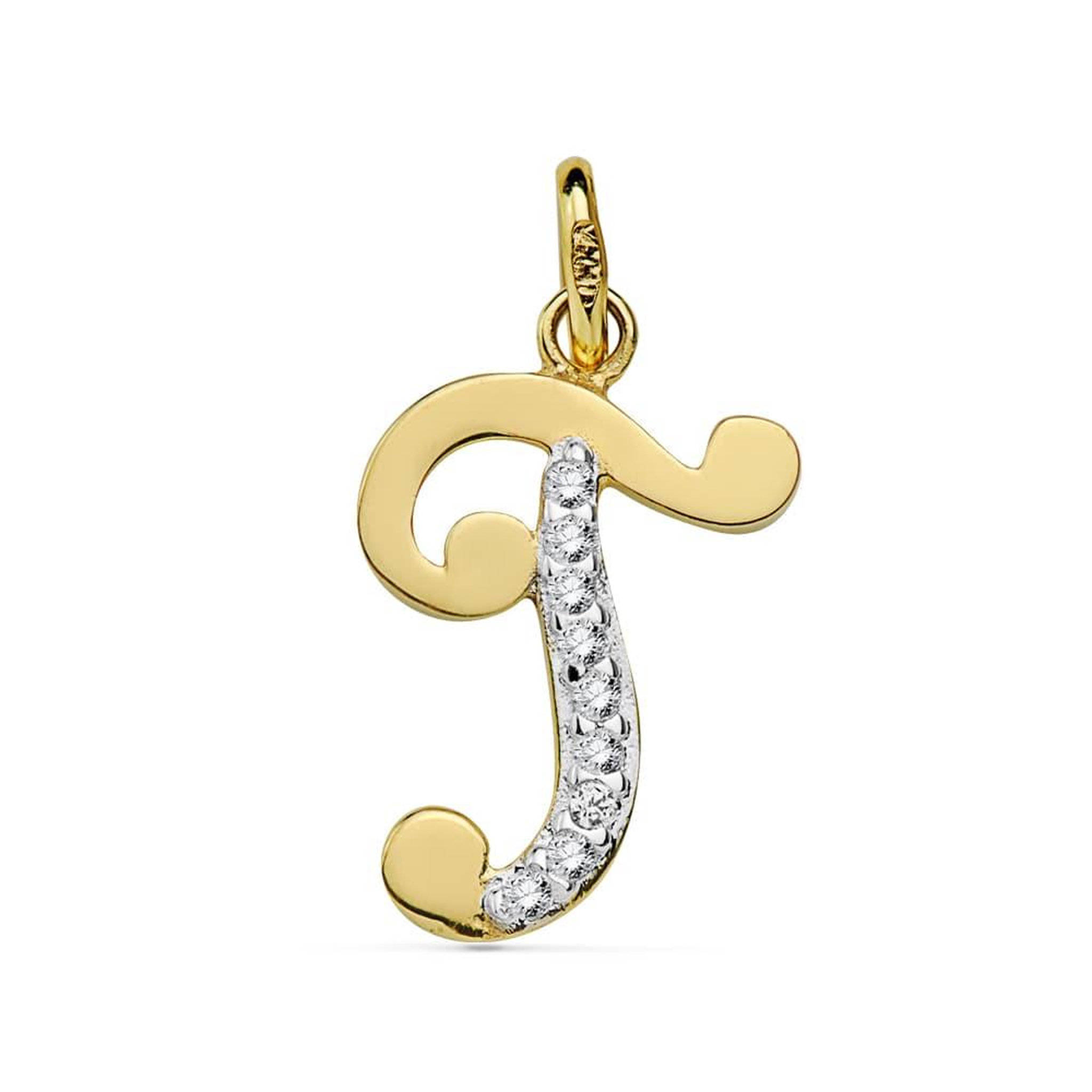 L'ATELIER D'AZUR Pendentif Or 18 Carats 750 Jaune Serti de Zirconiums - Initiale Lettre  T  - Chaine Offerte