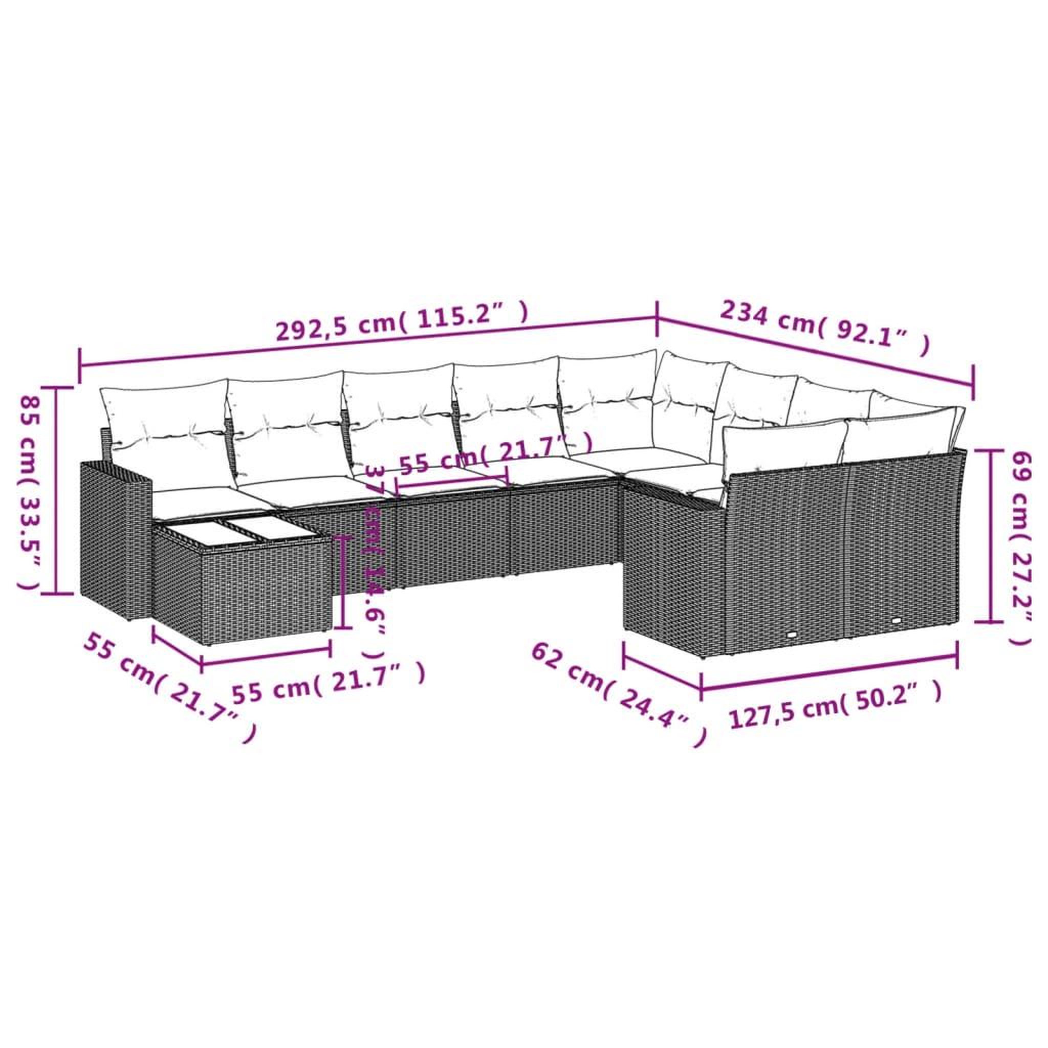 Voir la diapositive 4 : VIDAXL Salon de jardin 10 pcs avec coussins noir resine tressee