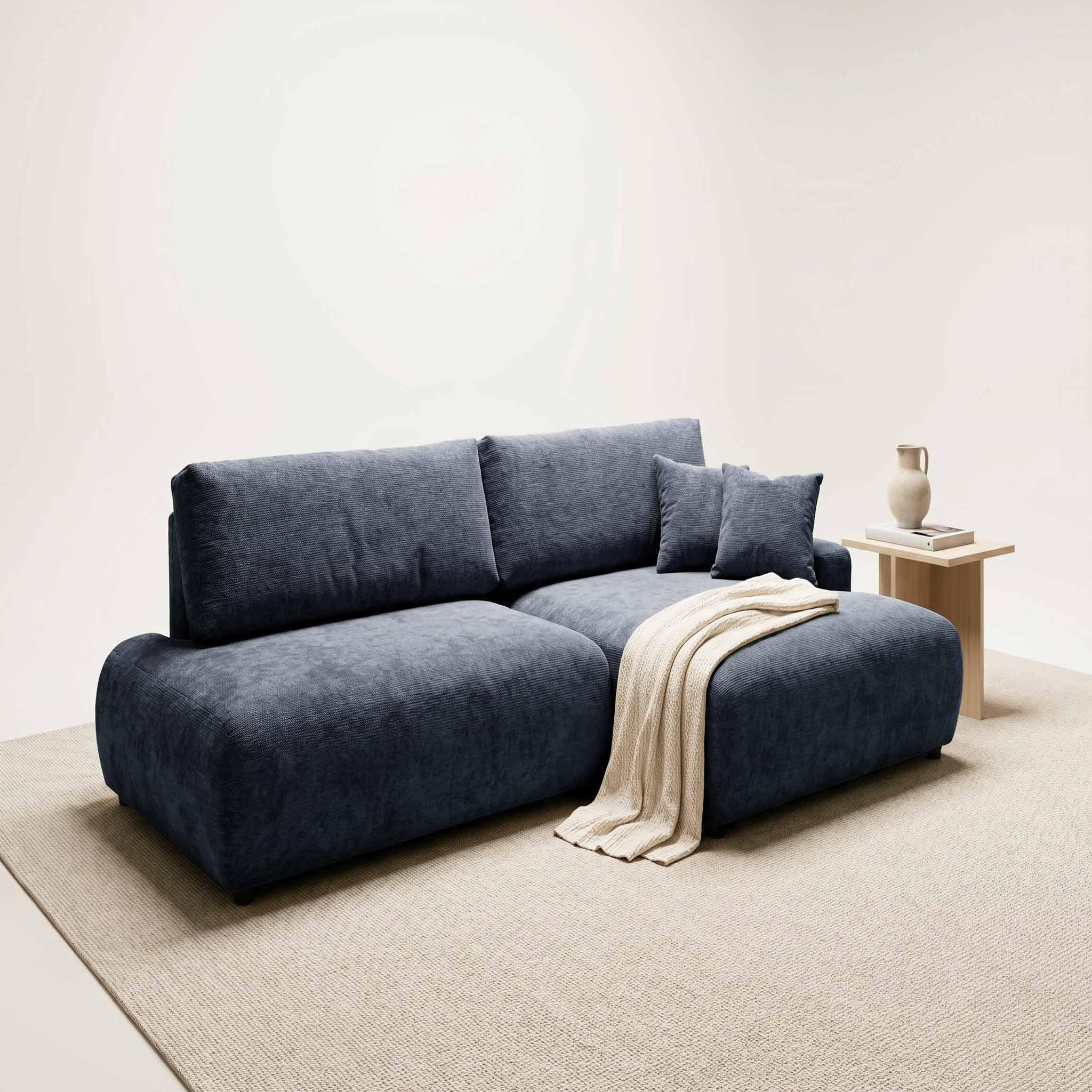 Voir la diapositive 2 : BEST MOBILIER Pivoine - canapé d'angle ouvert droit 4 places convertible avec coffre en tissu texturé