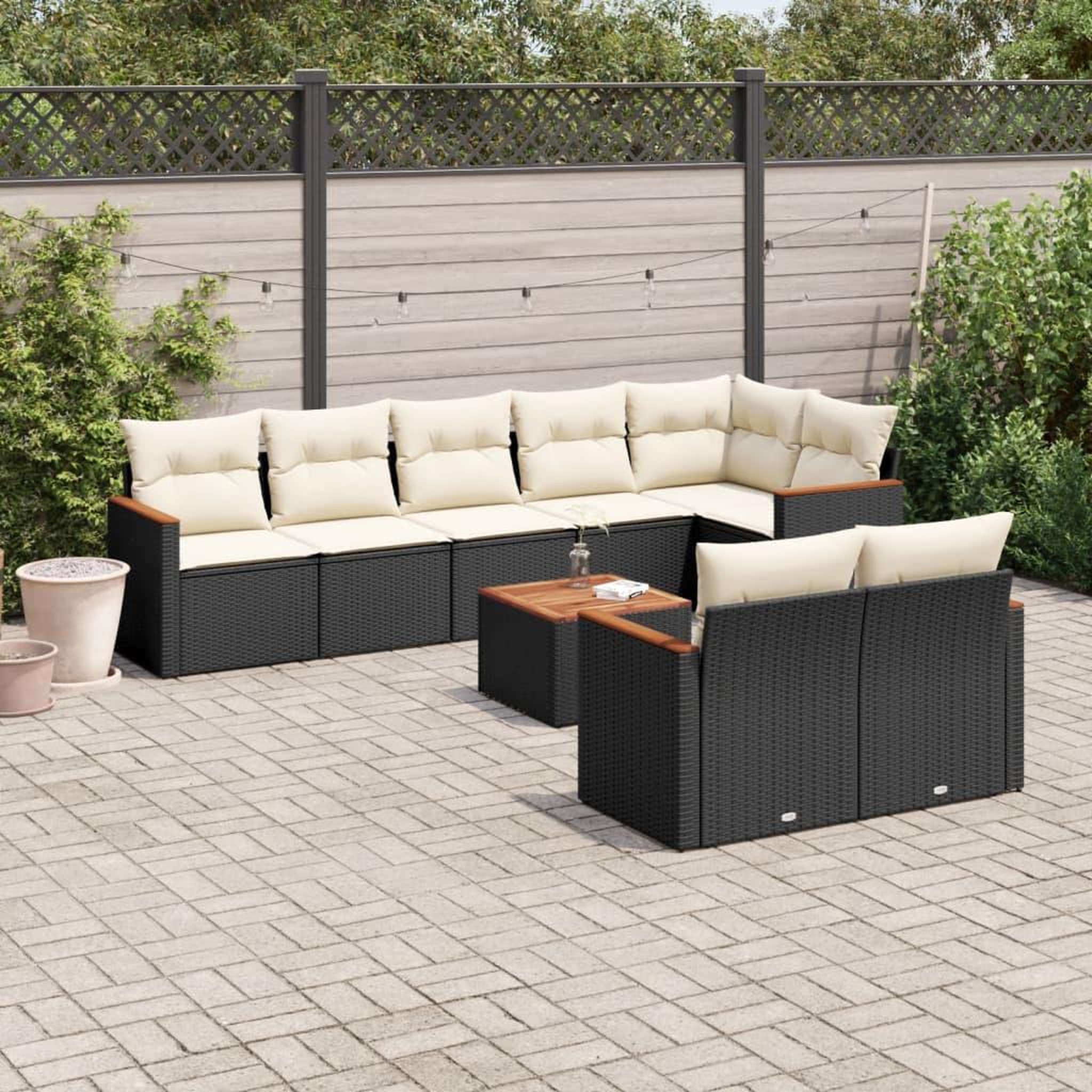 VIDAXL Salon de jardin 9 pcs avec coussins noir resine tressee