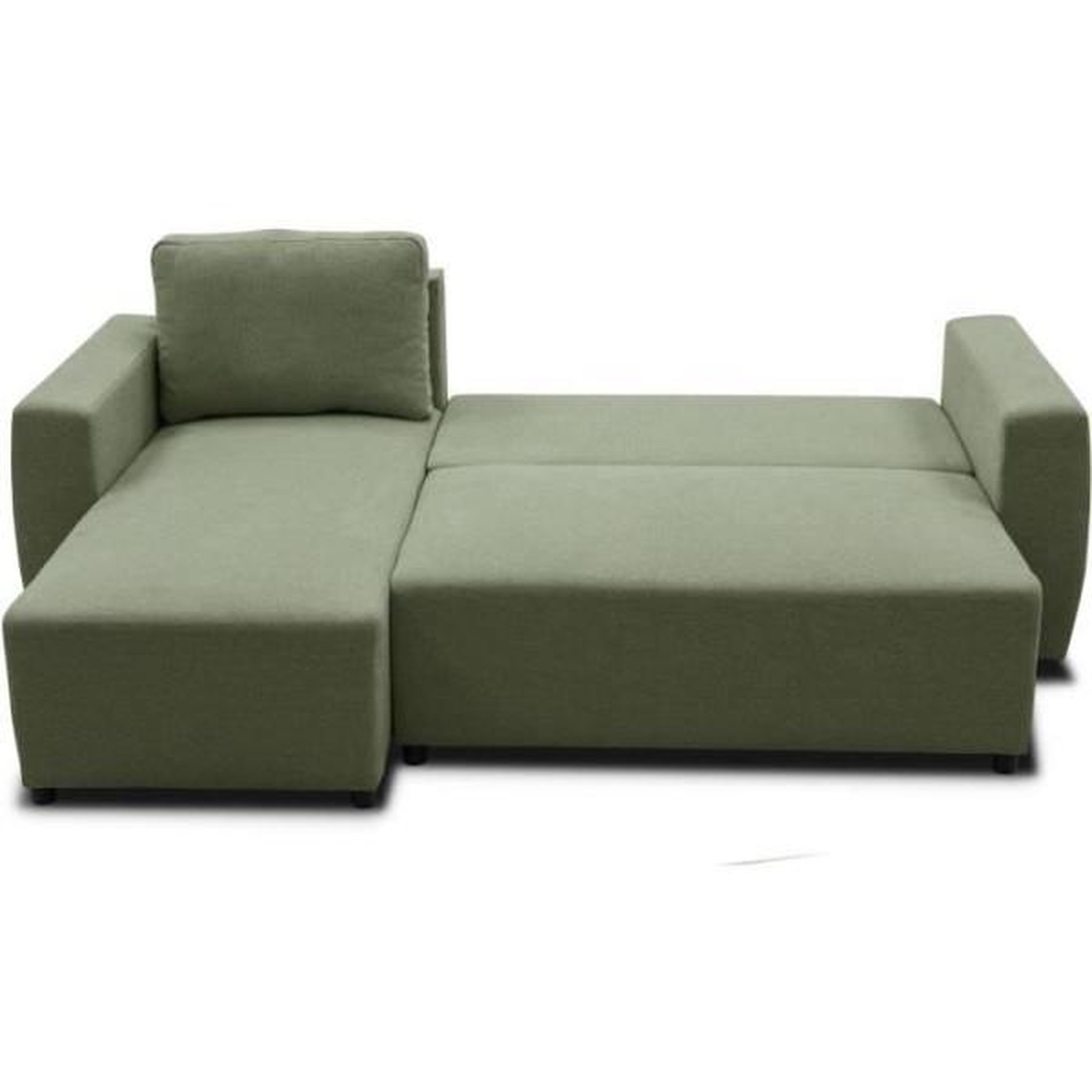 Voir la diapositive 4 : MARKET24 Canapé d'angle convertible réversible 3 a 4 places - PHARELL - Tissu olive - Coffre de rangement - L 224 x P 155 x H 85 cm