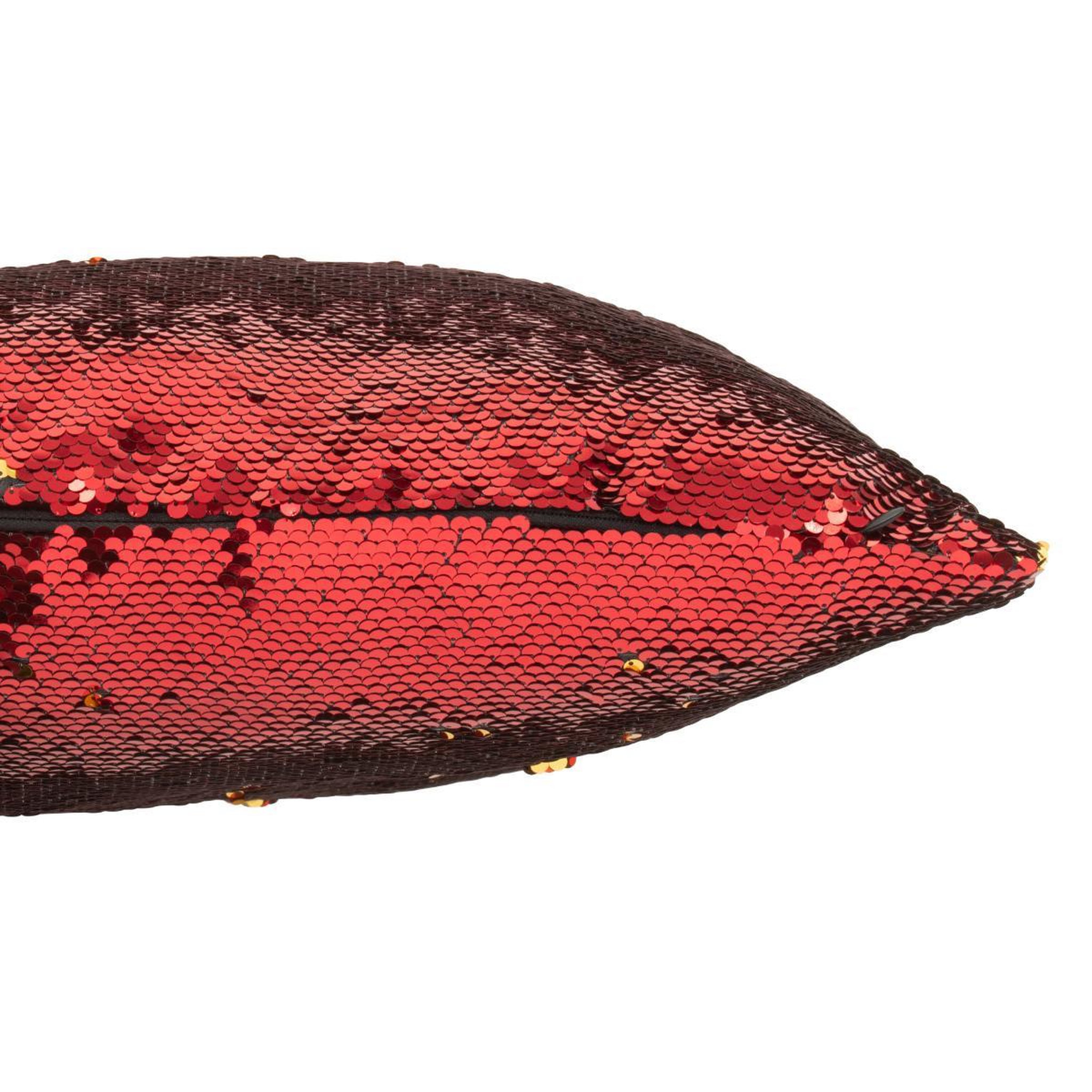 Voir la diapositive 4 : J-LINE Coussin déco réversible  sequin  45x45cm rouge & or