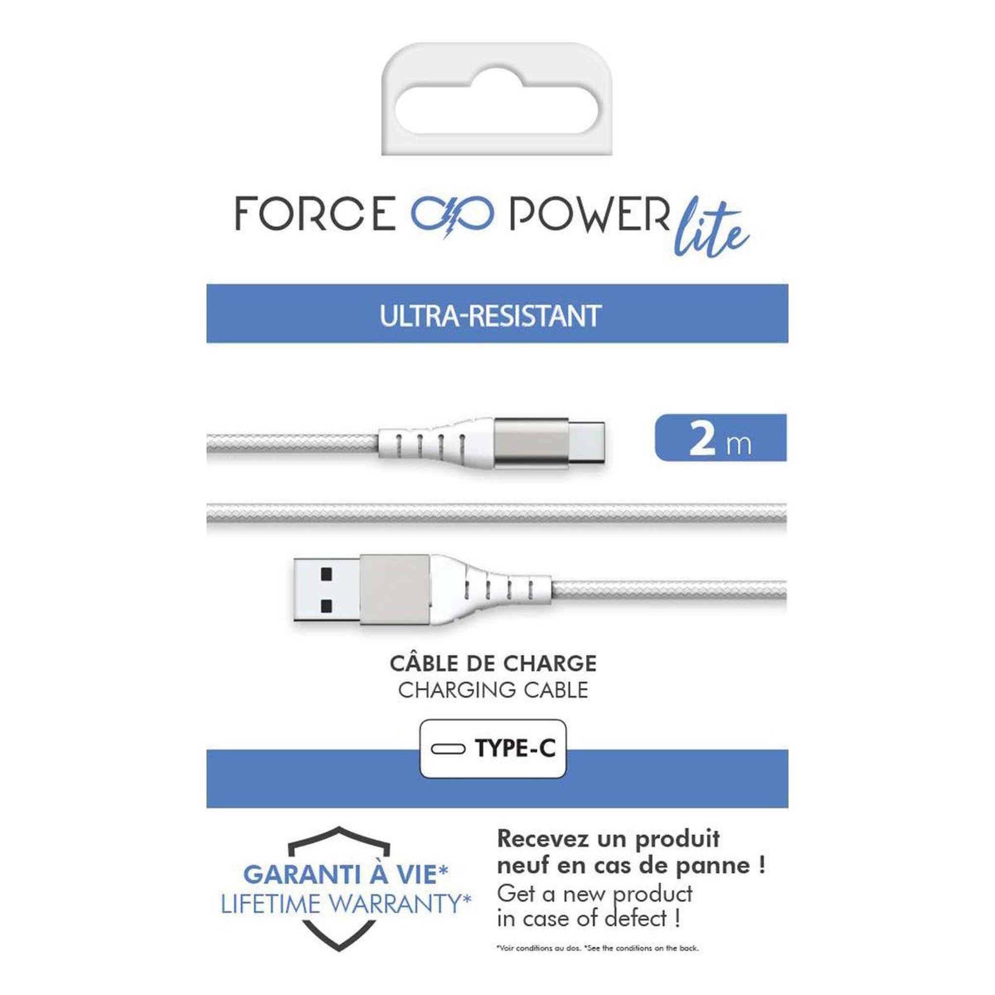 Voir la diapositive 3 : FORCE POWER Câble USB USB-A / USB-C 2m blanc