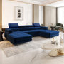 Voir la diapositive 2 : BEST MOBILIER Ayden - canapé panoramique en u 7 places convertible avec coffre et têtières réglables en tissu