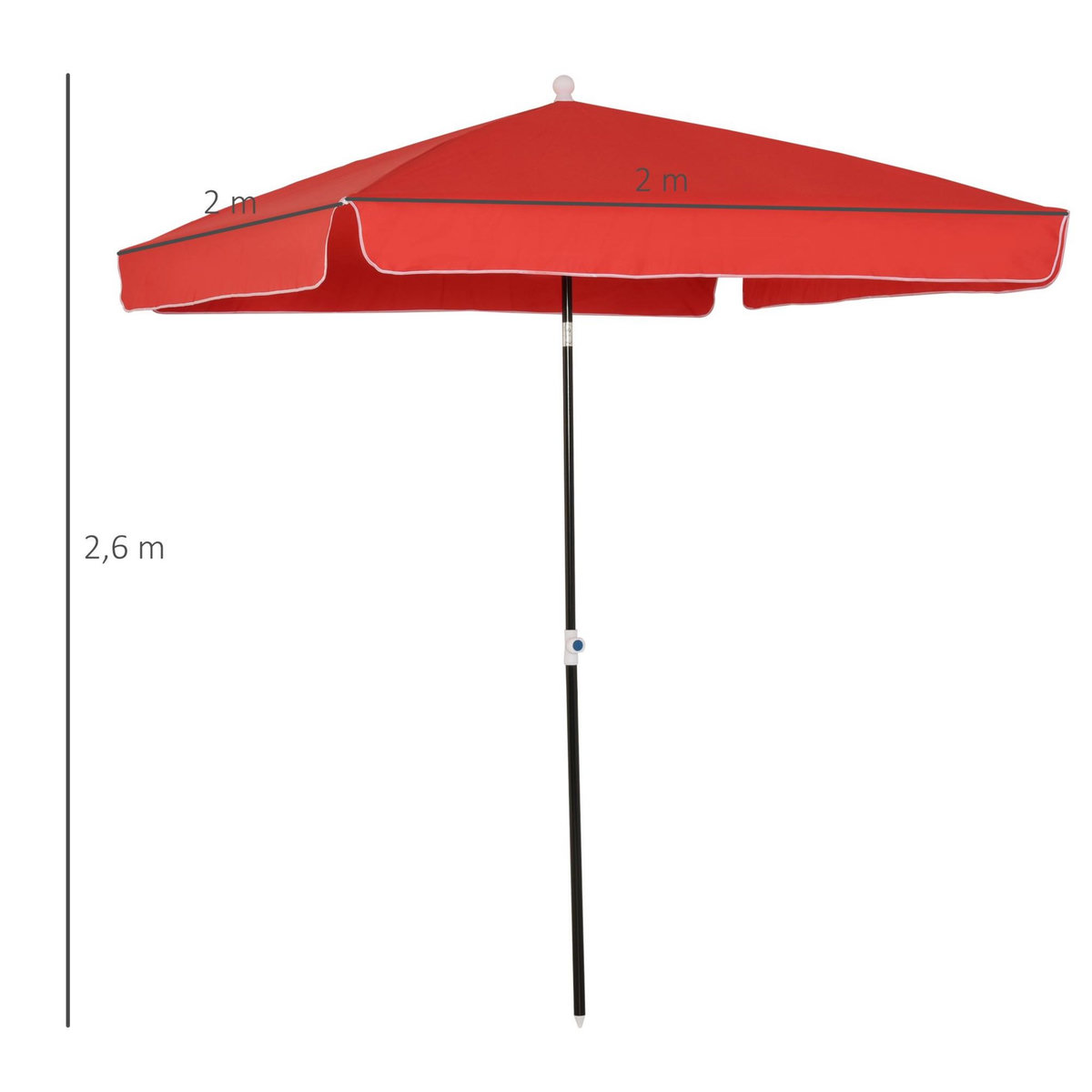 OUTSUNNY Parasol inclinable rectangulaire métal polyester haute densité 2L x 2l x 2,6H m rouge