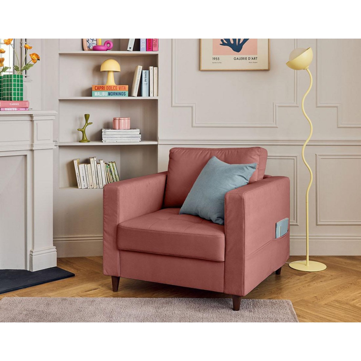 LISA DESIGN Anna - fauteuil avec poche en velours - pieds en bois