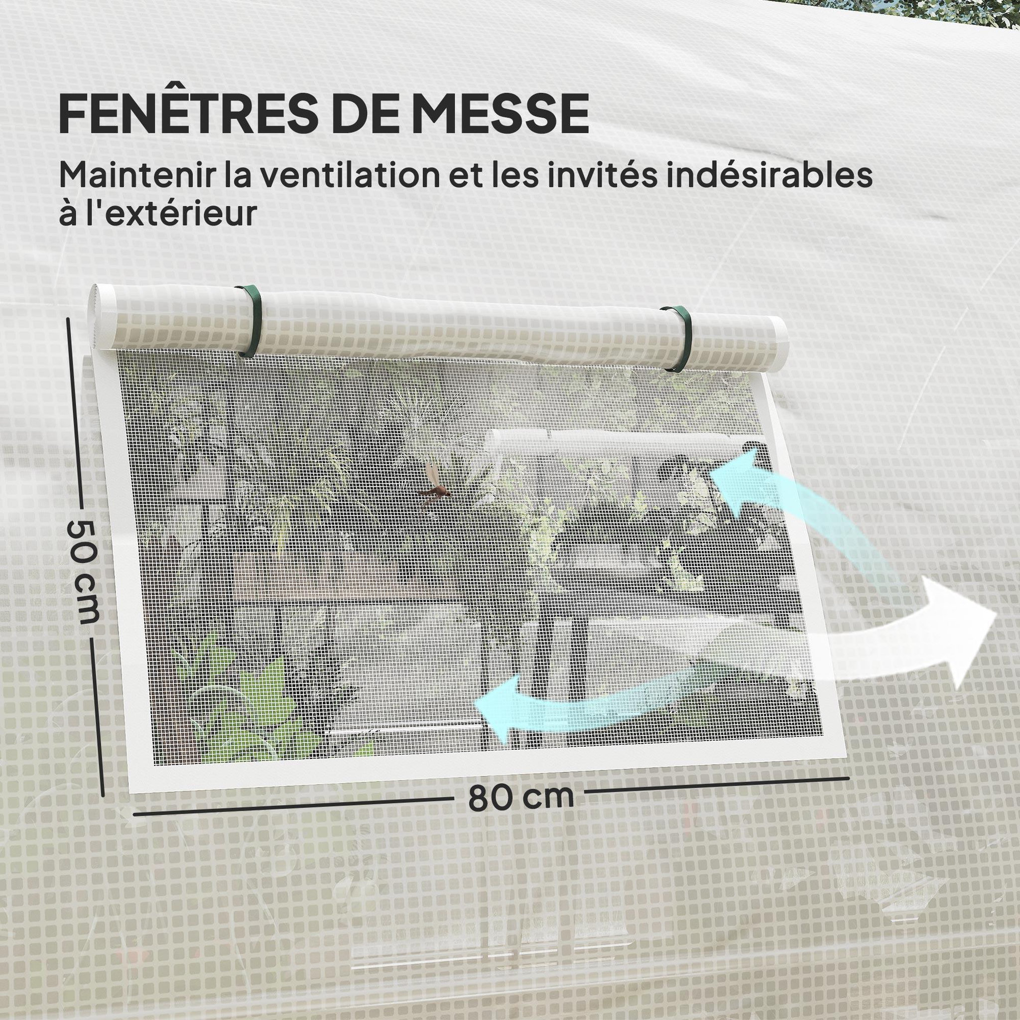 Voir la diapositive 6 : OUTSUNNY Serre de jardin tunnel 18 m² 8 fenêtres 2 portes articulées acier galvanisé pe haute densité blanc