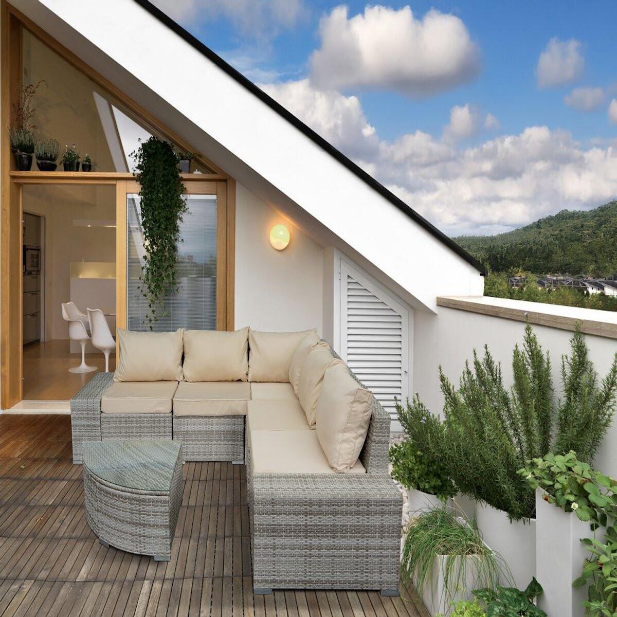 Habitat et Jardin Salon de jardin en résine tressée  Milo  - 5 places - Gris