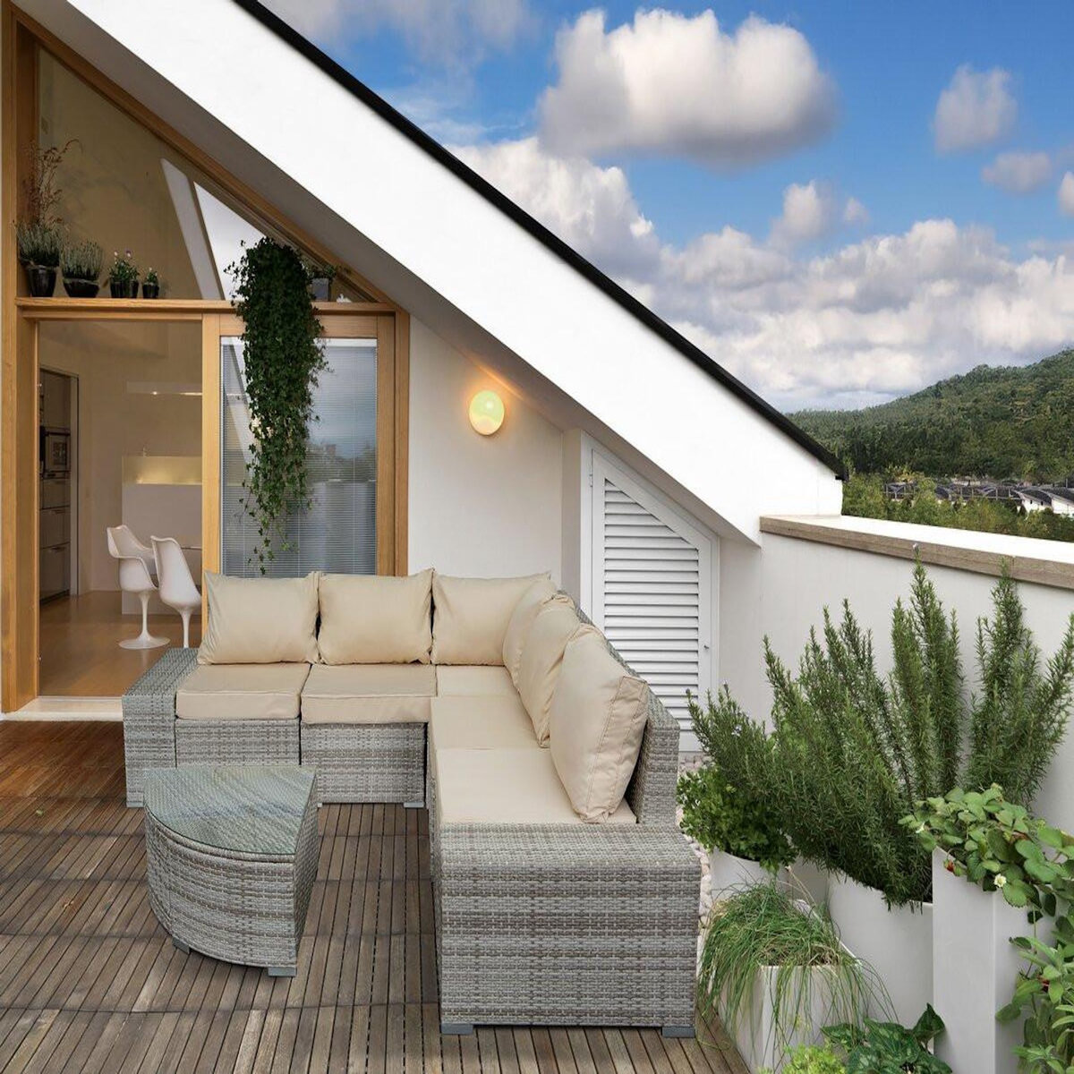 Habitat et Jardin Salon de jardin en résine tressée  Milo  - 5 places - Gris