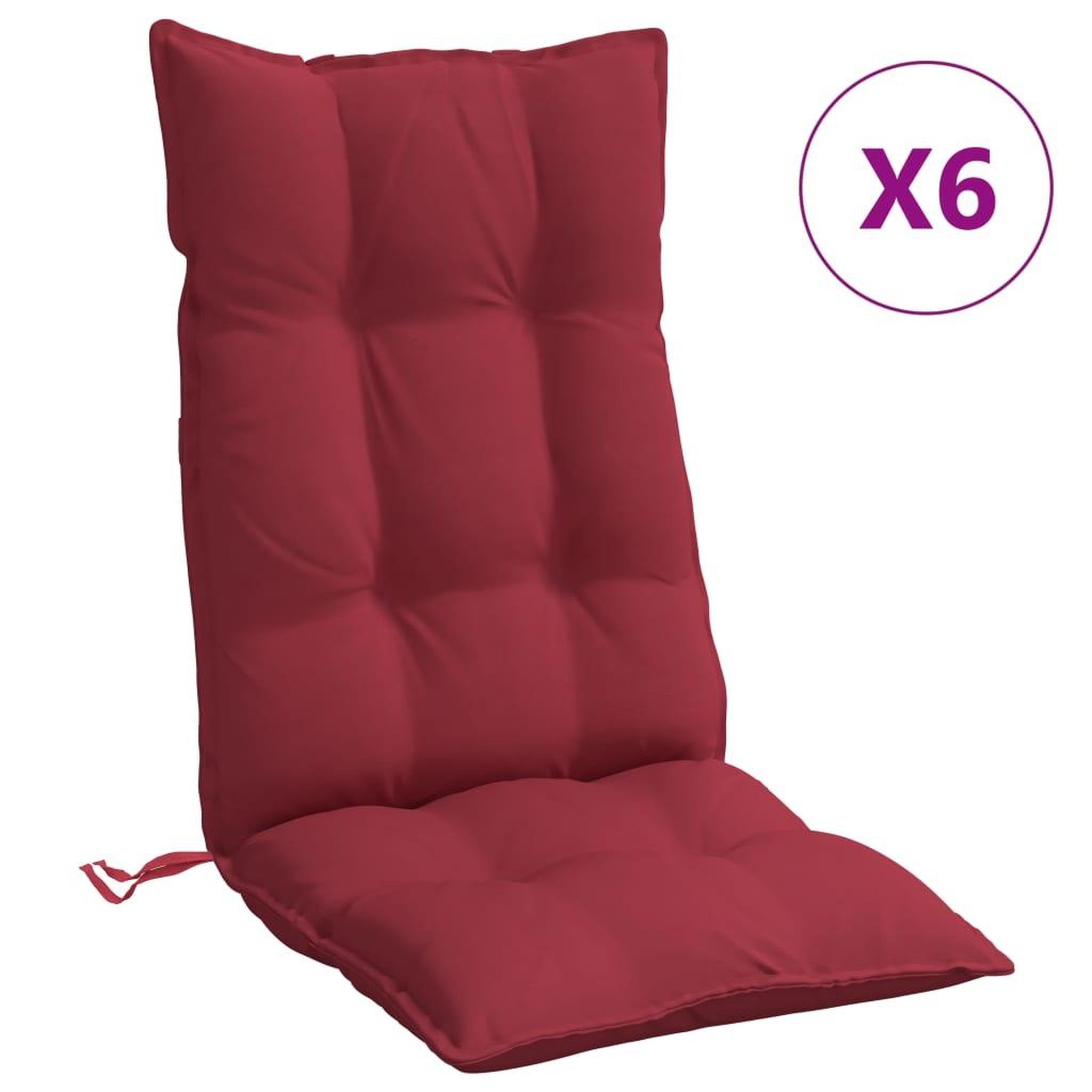 Voir la diapositive 2 : VIDAXL Coussins de chaise a dossier haut lot de 6 rouge bordeaux